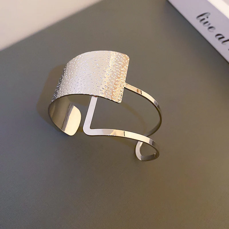 Sculpted Geo Cuff - Textured Gold Open Bracelet