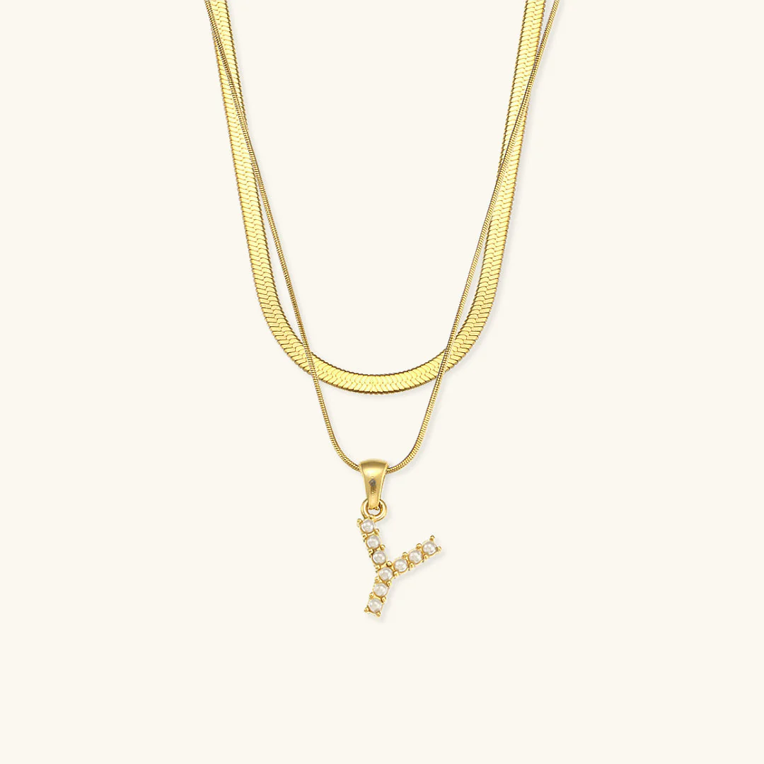 Opal Charm - LayeRed Gold Initial Necklace