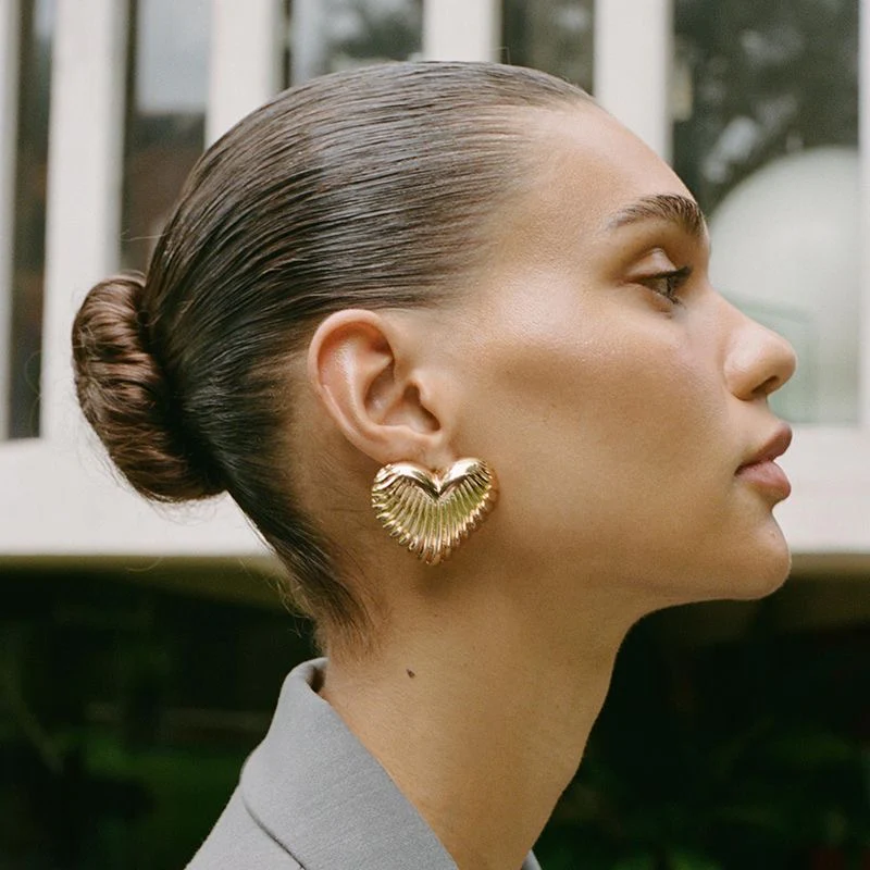 Aurelia - Ribbed Heart Statement Earrings