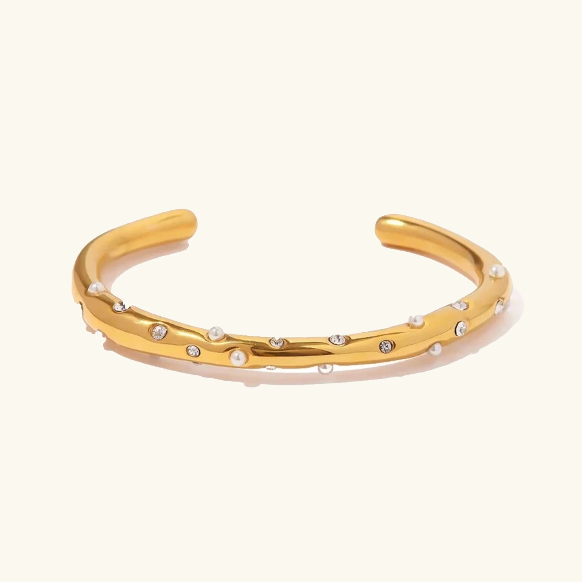 Orla Pearl & Diamond Gold Bangle