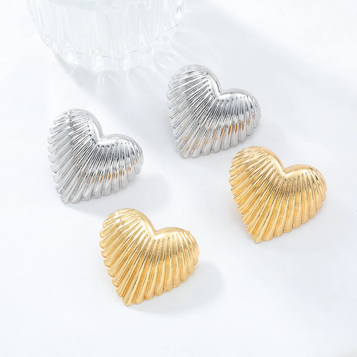 Aurelia - Ribbed Heart Statement Earrings