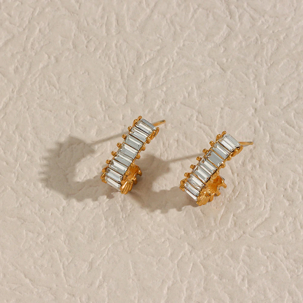 Nova Baguette - Gold Diamond Simulant Earrings