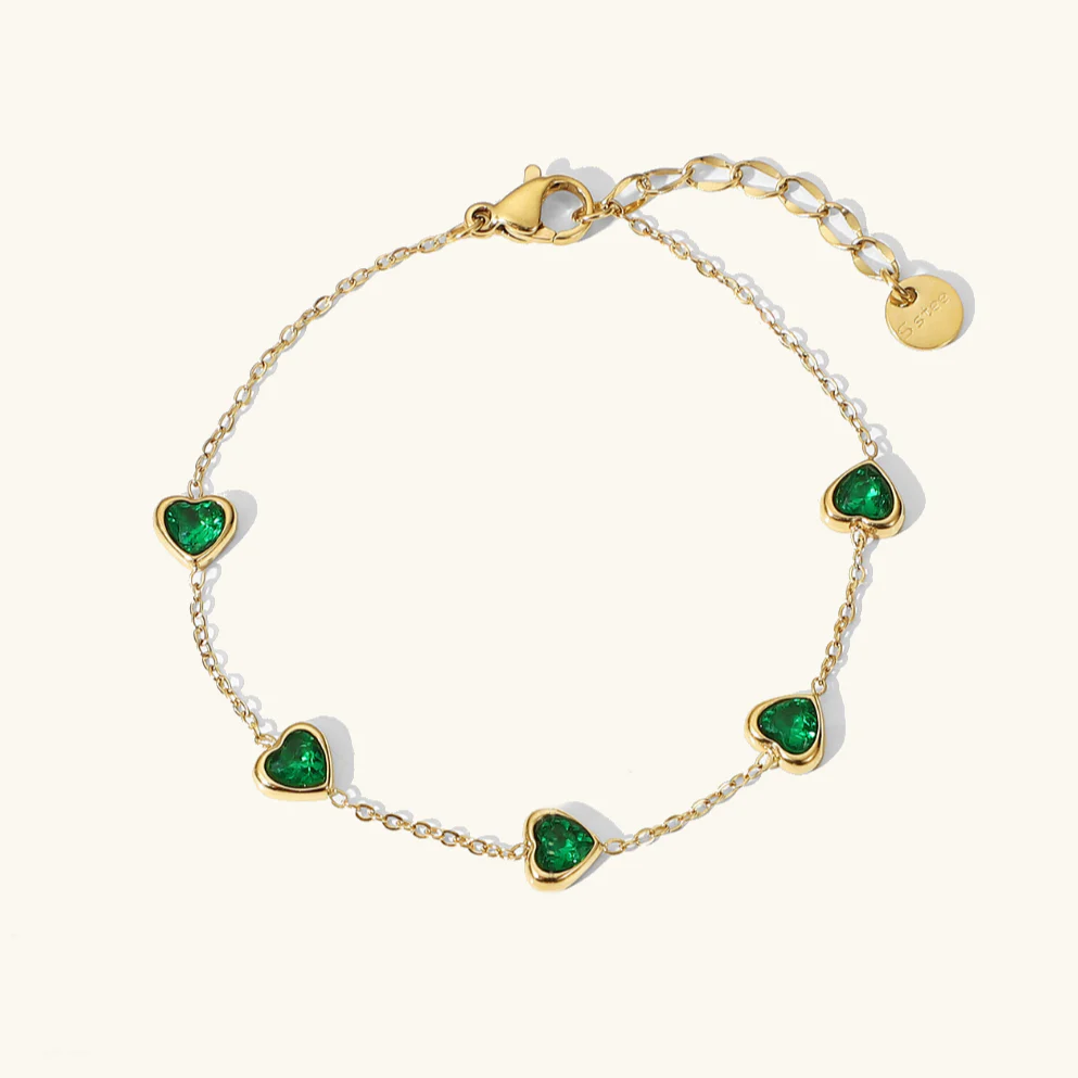 Emerald Hearts Gold Bracelet