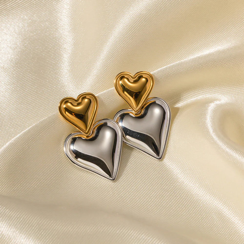 Zara Hearts - Two-Tone Earrings
