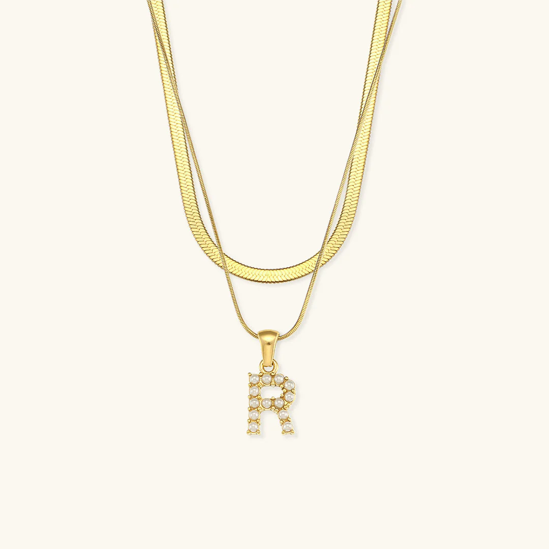 Opal Charm - LayeRed Gold Initial Necklace