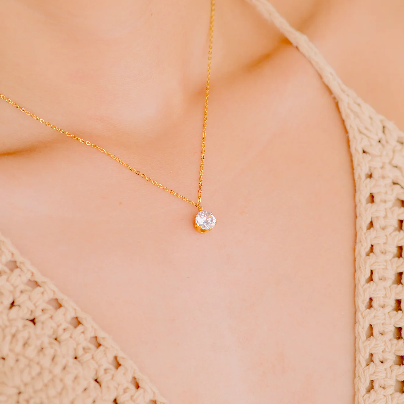 Radiant Solitaire - Gold Necklace