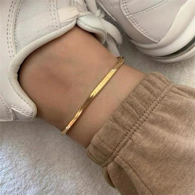 Radiant Gold Herringbone Anklet