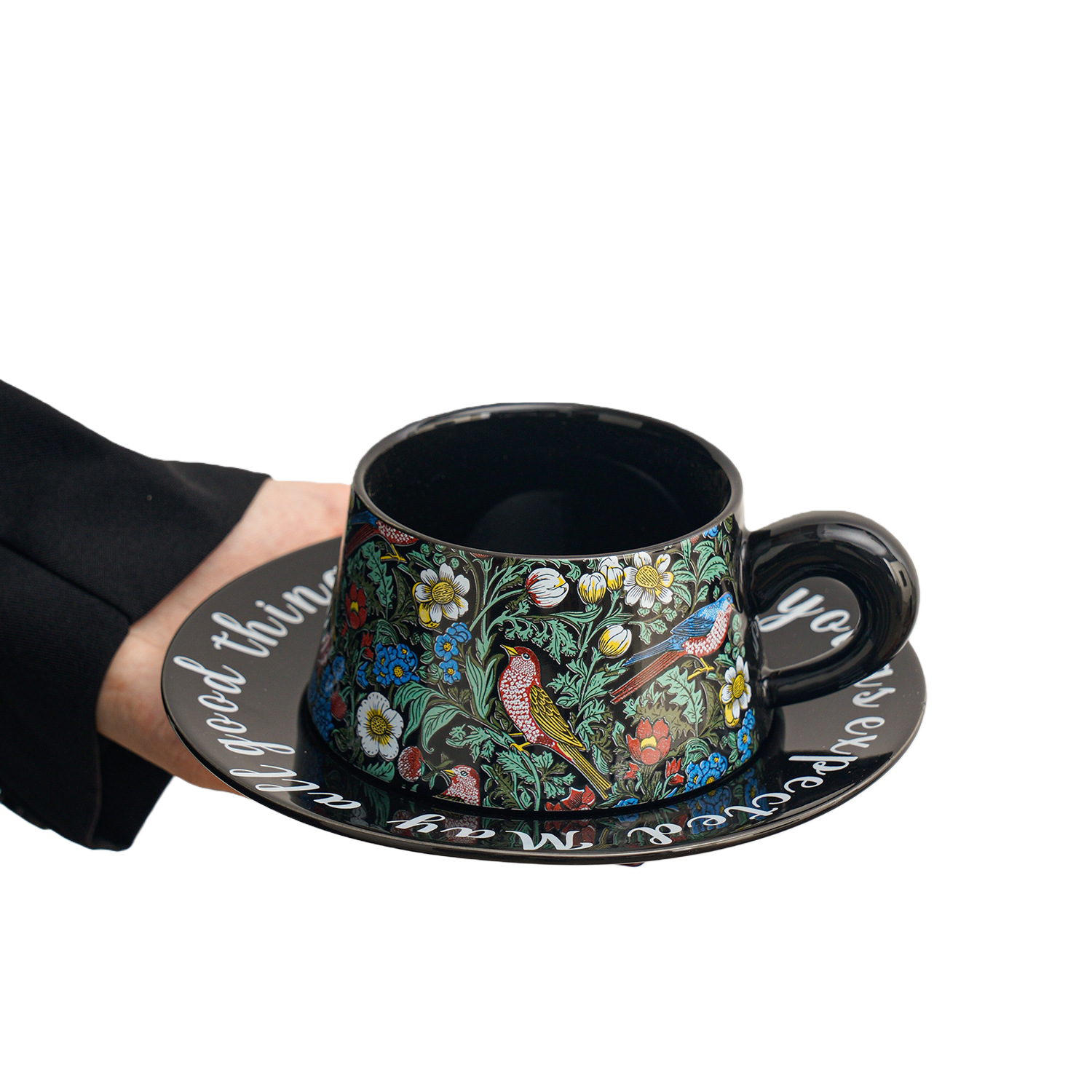 Floral and Bird Ceramic Cup and Saucer