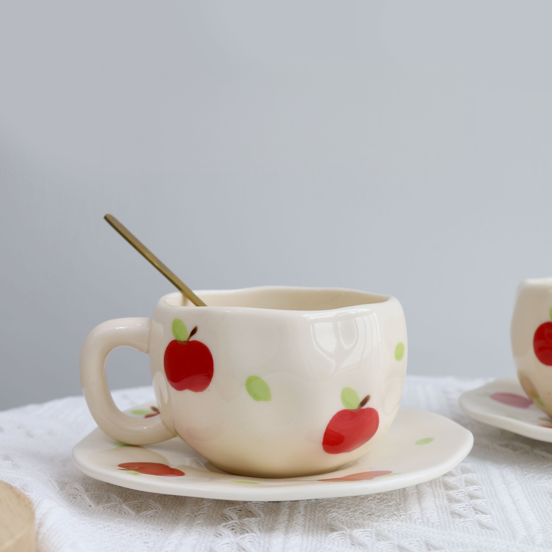 Apple Pattern Ceramic Cup and Saucer