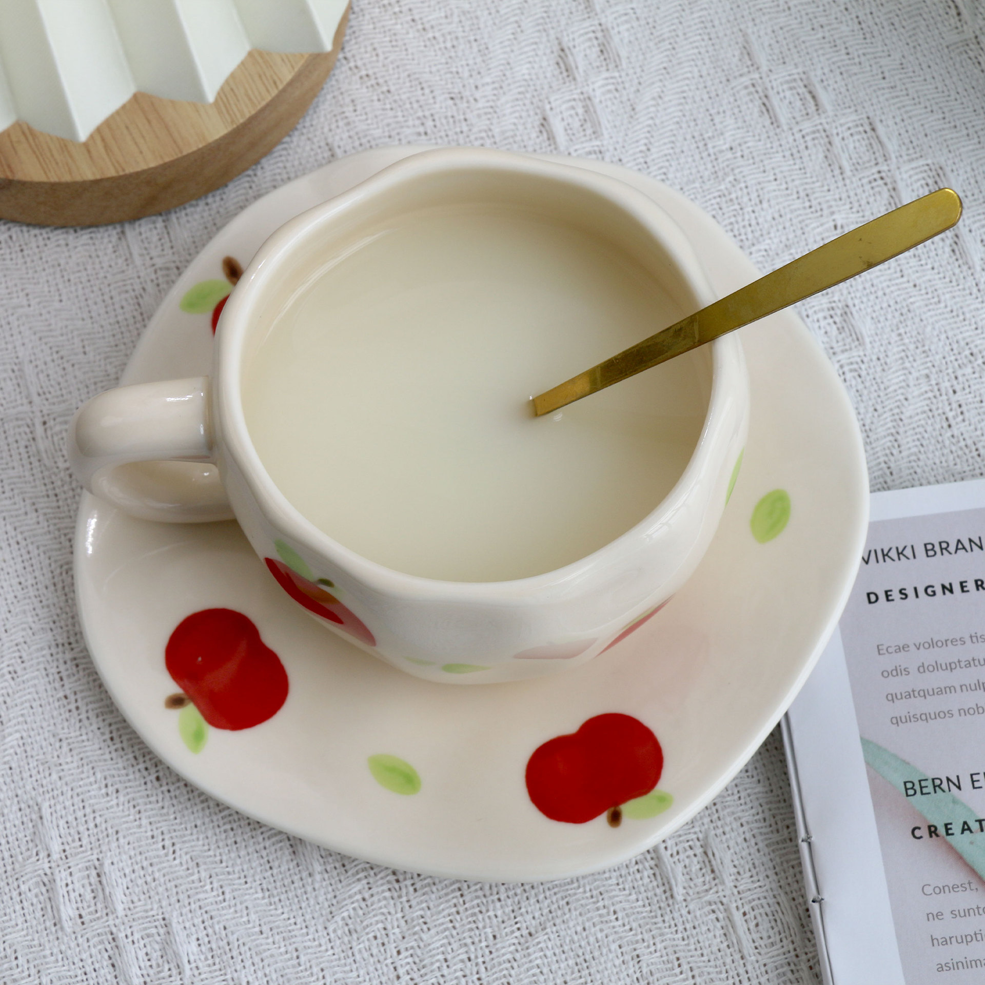 Apple Pattern Ceramic Cup and Saucer