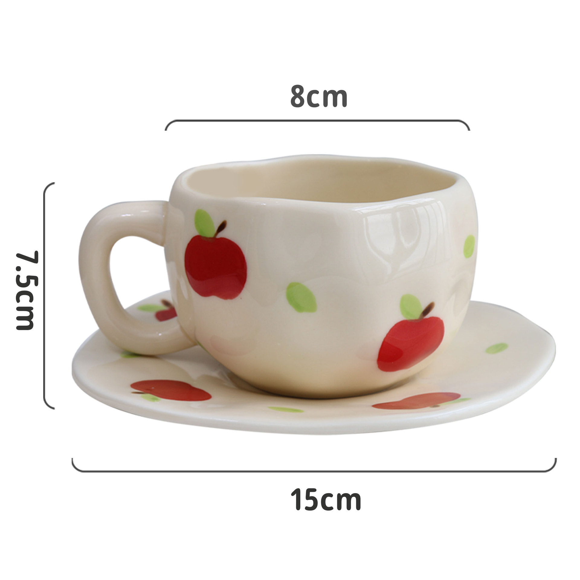Apple Pattern Ceramic Cup and Saucer