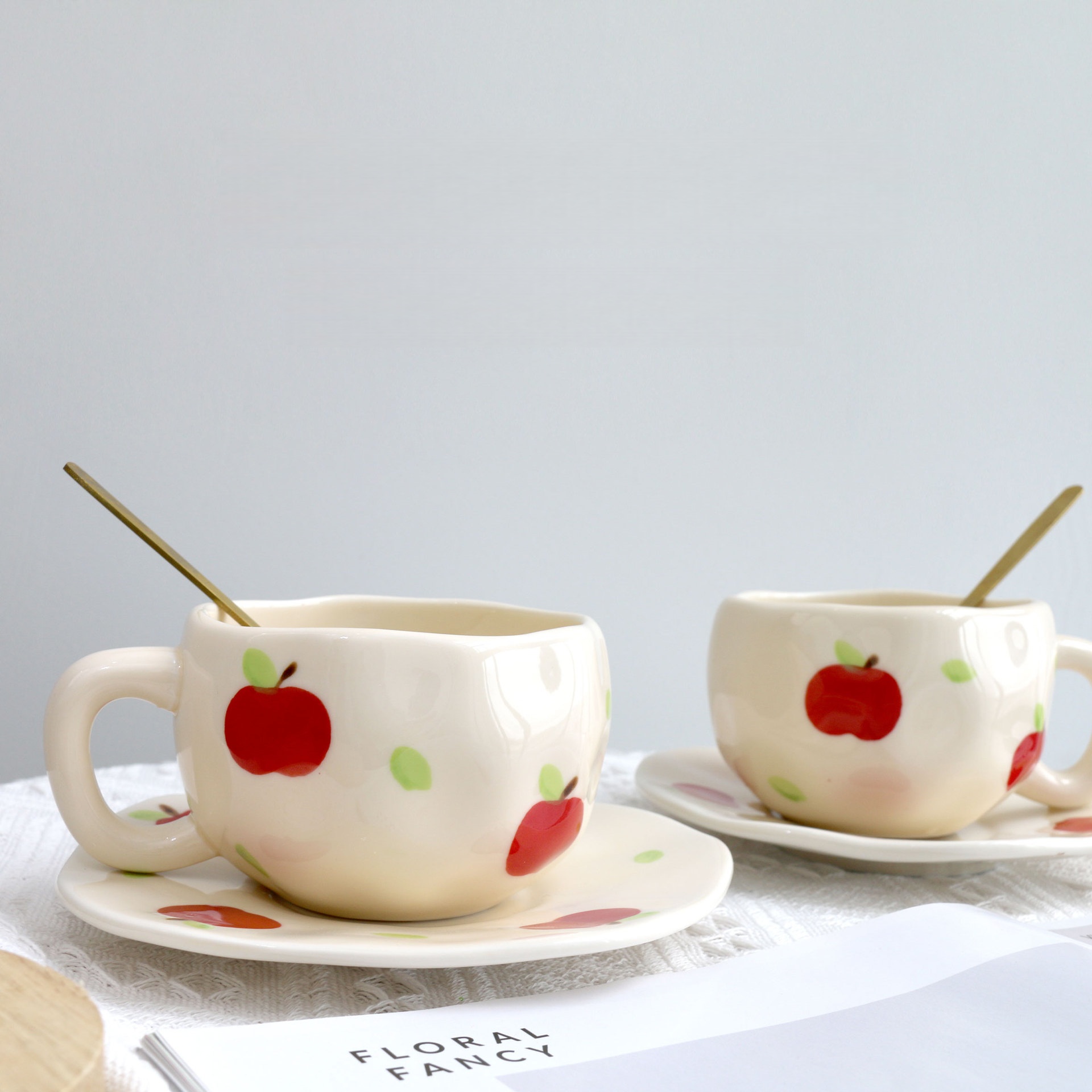 Apple Pattern Ceramic Cup and Saucer