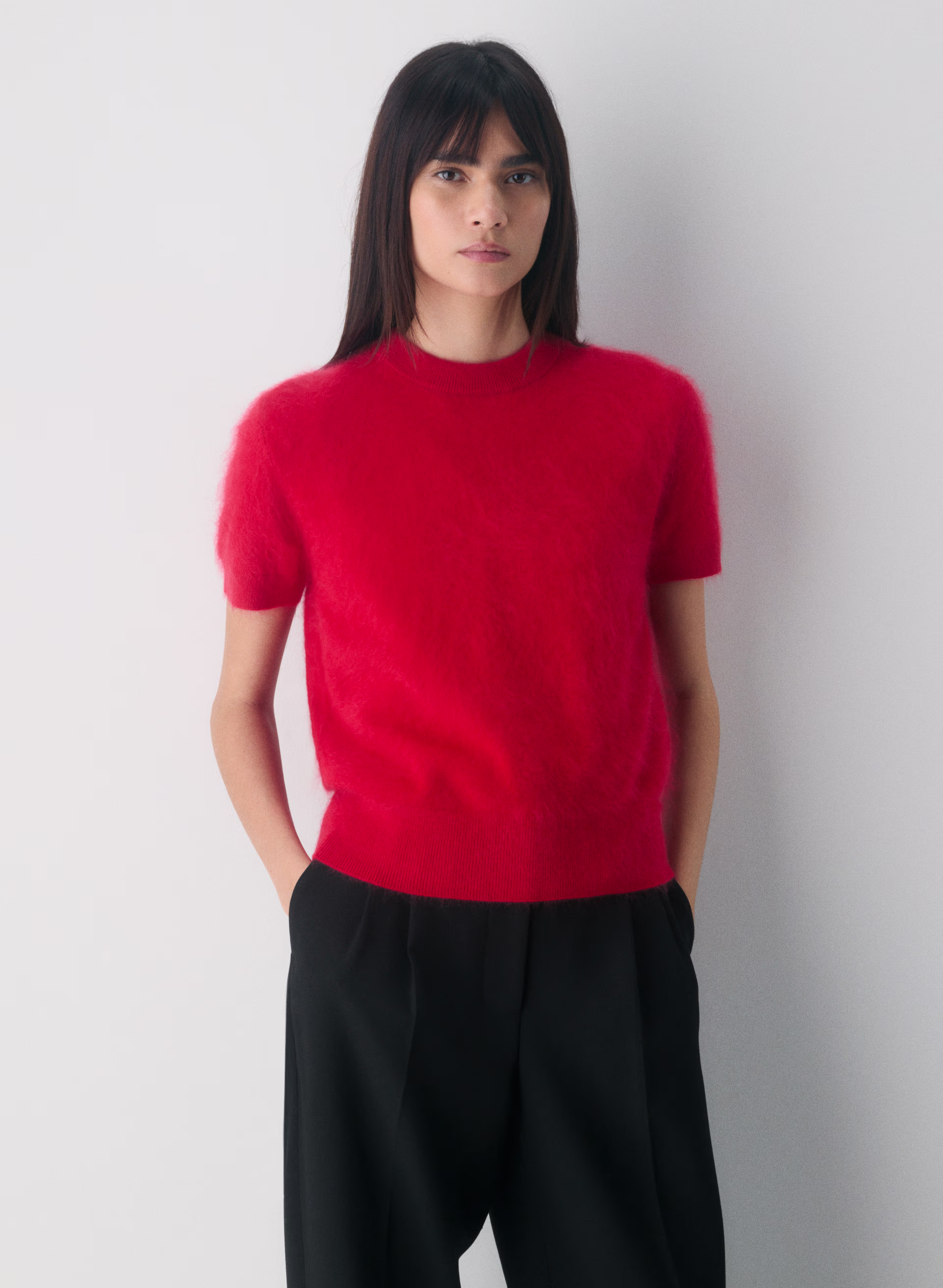 Brushed Cashmere Shortsleeve Crew Sweater