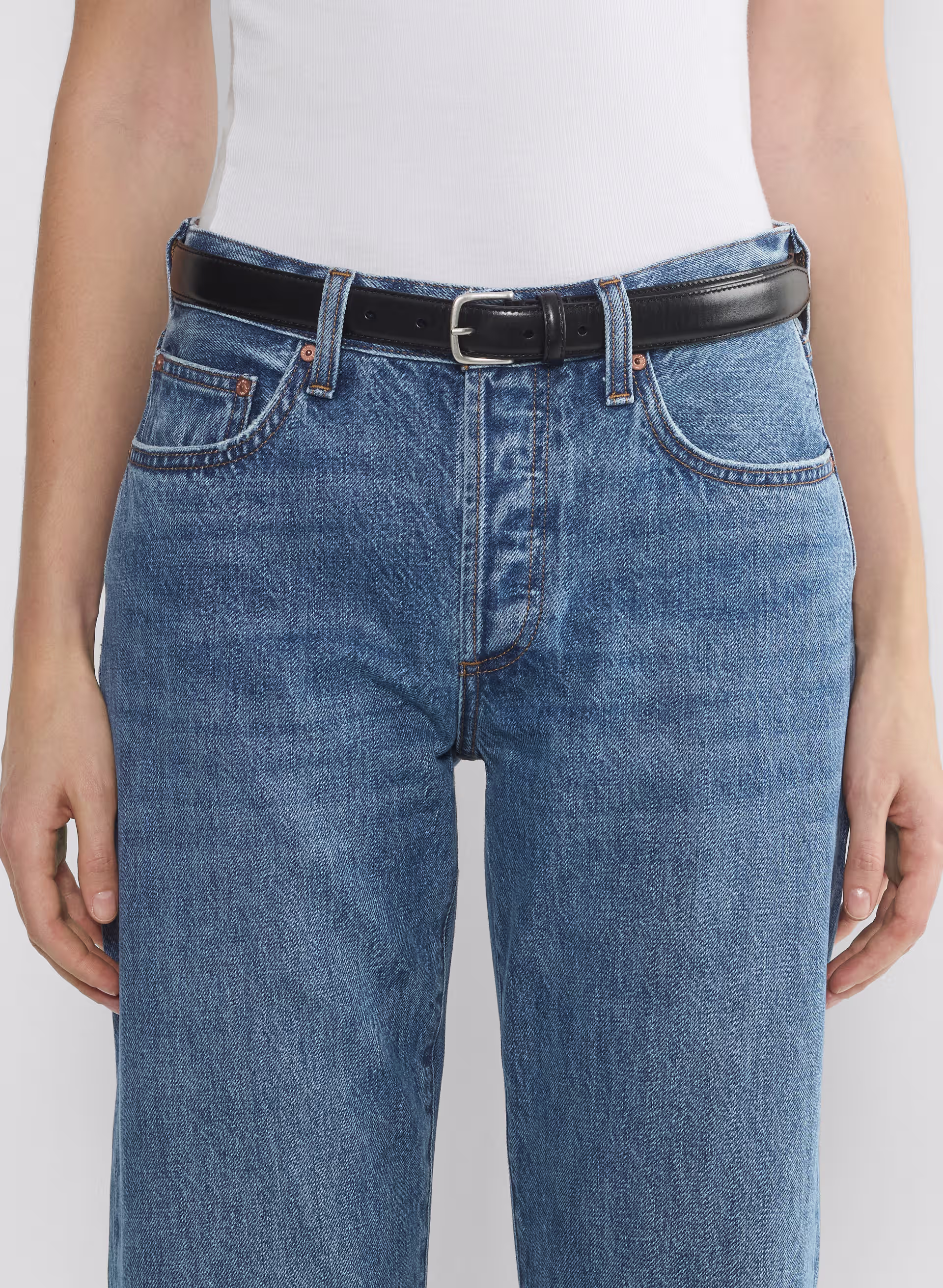 Essential Solid Brass Leather Belt