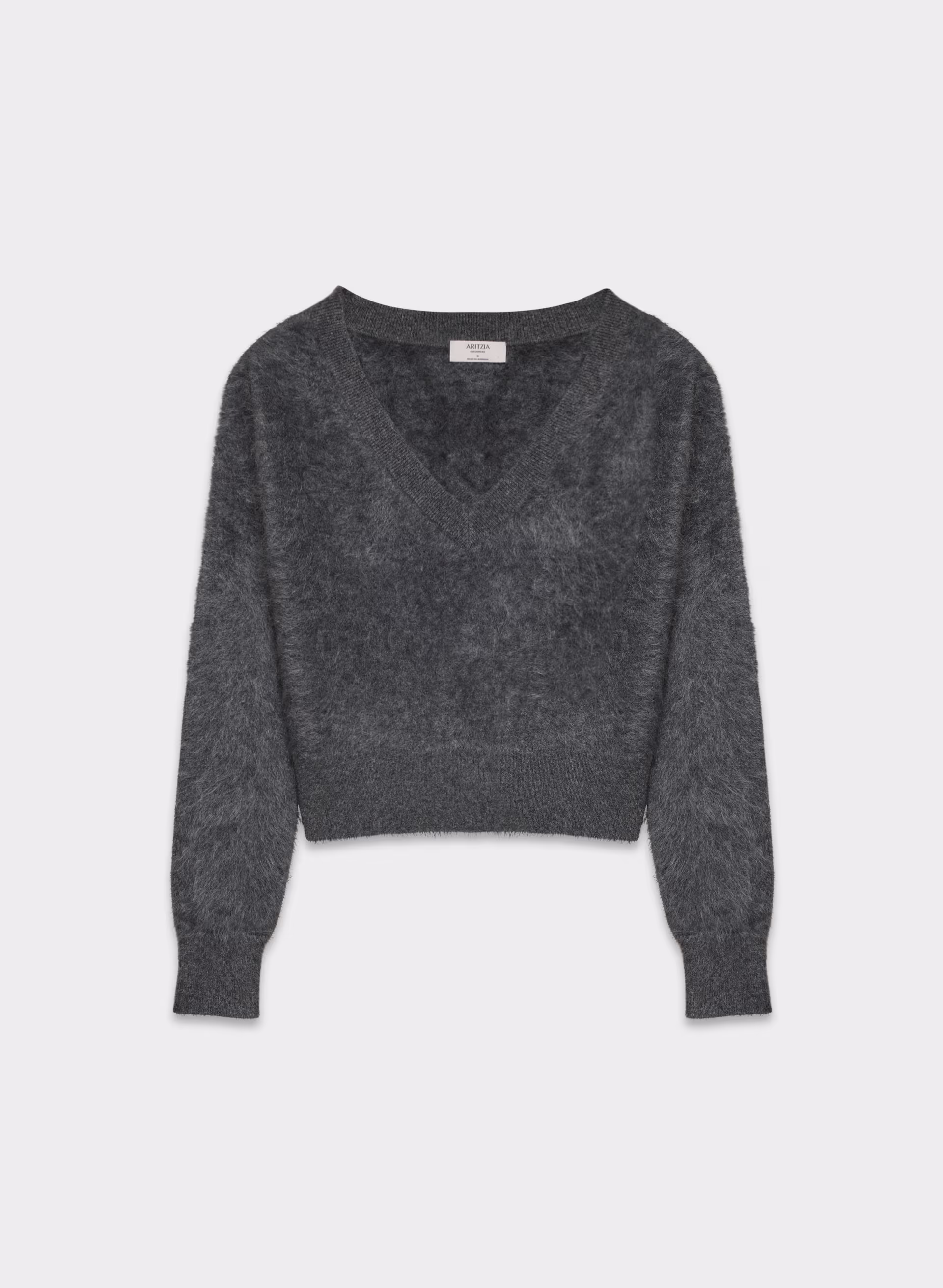 Brushed Cashmere Shrunken V-neck Sweater