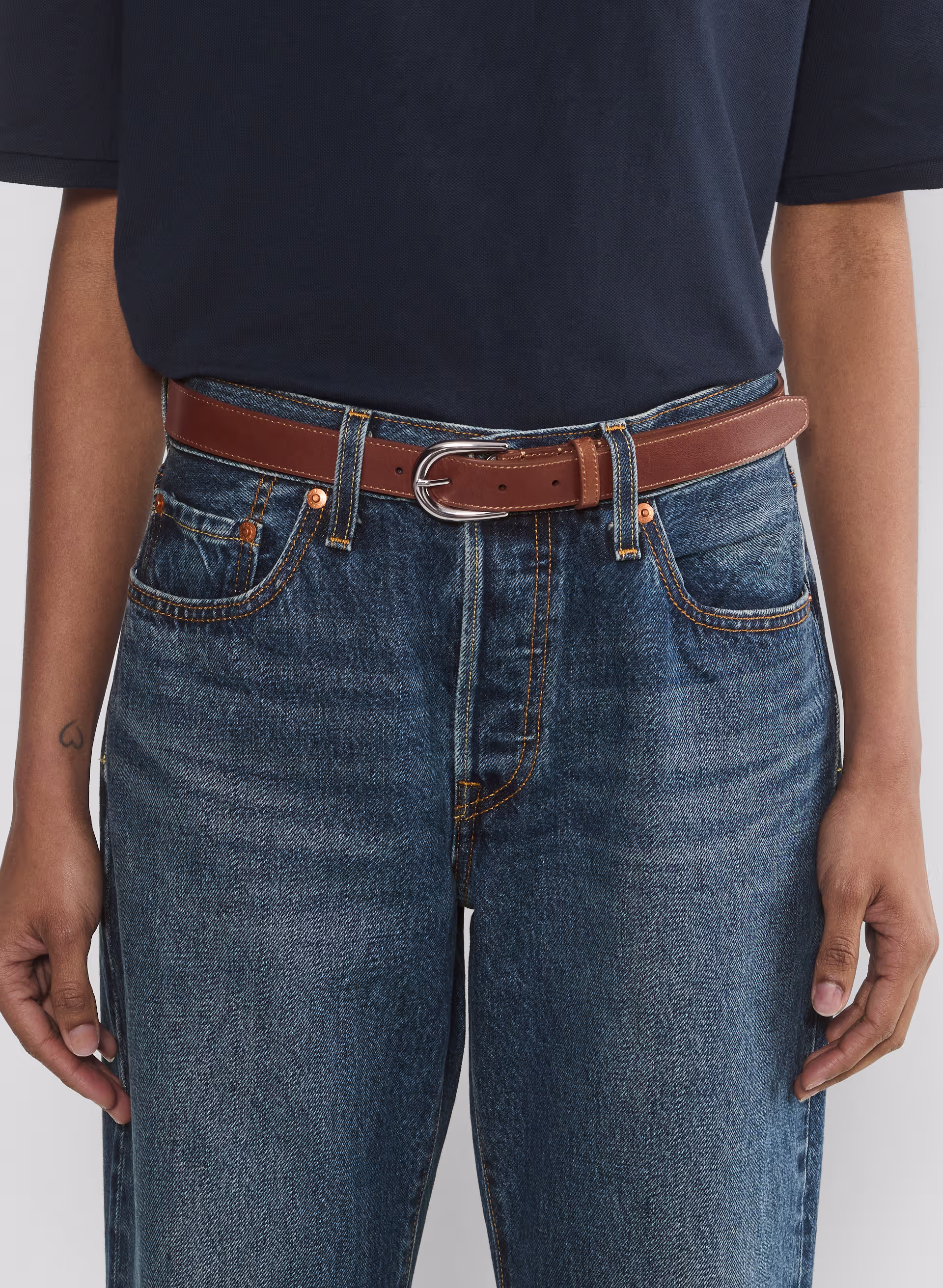 Accent Solid Brass Leather Belt