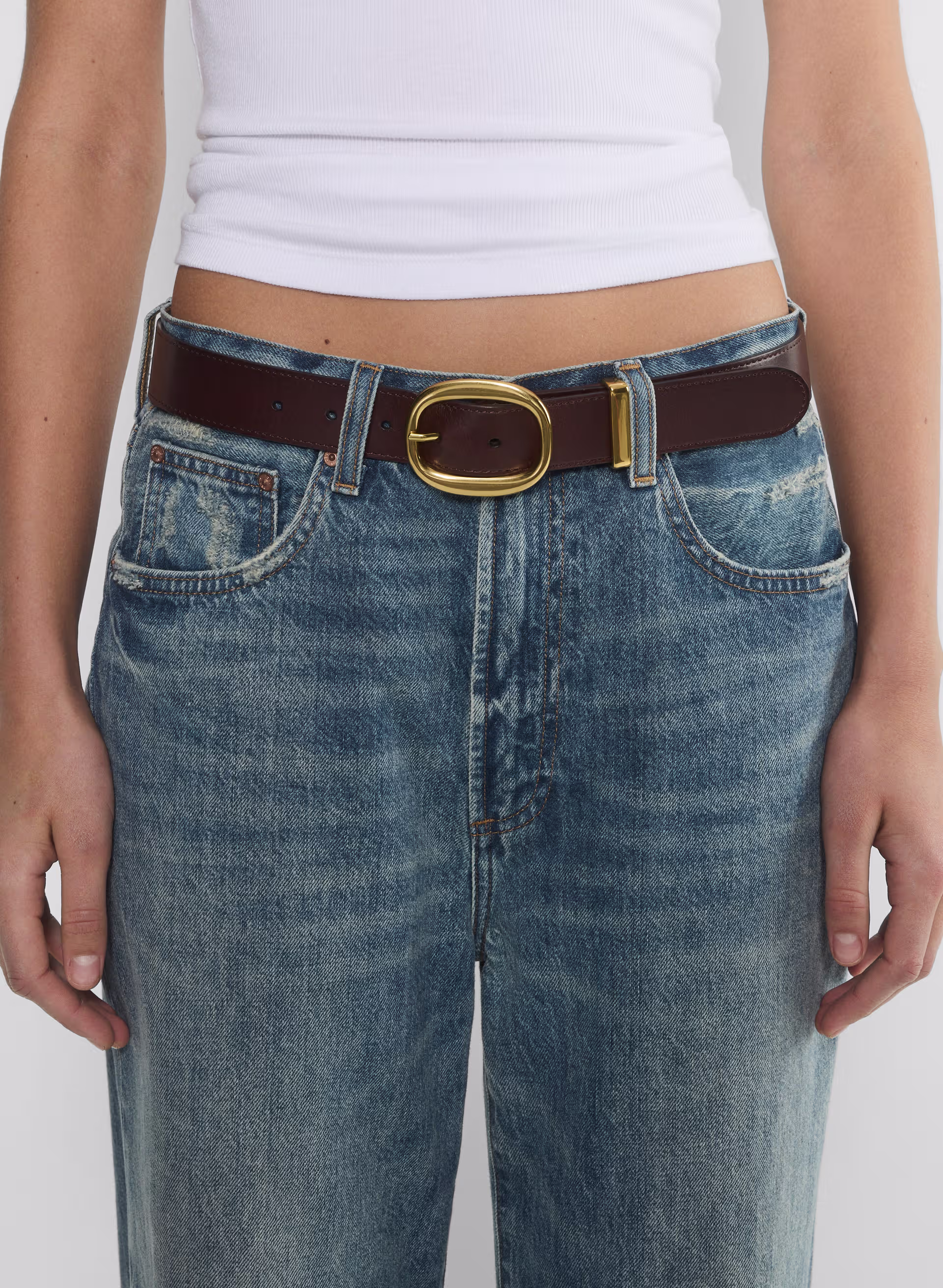 Lifetime Solid Brass Leather Wide Belt