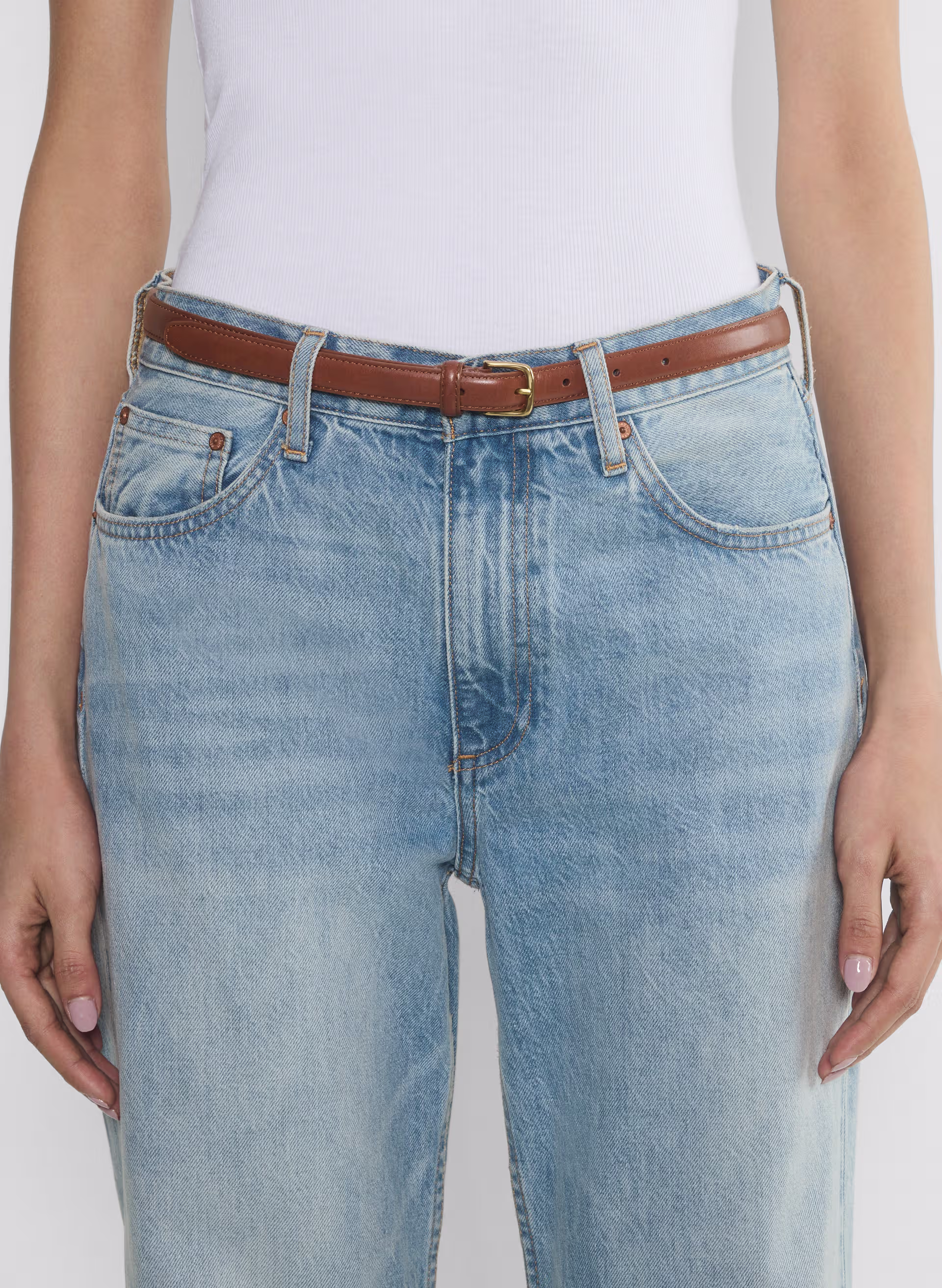 Essential Solid Brass Leather Slim Belt