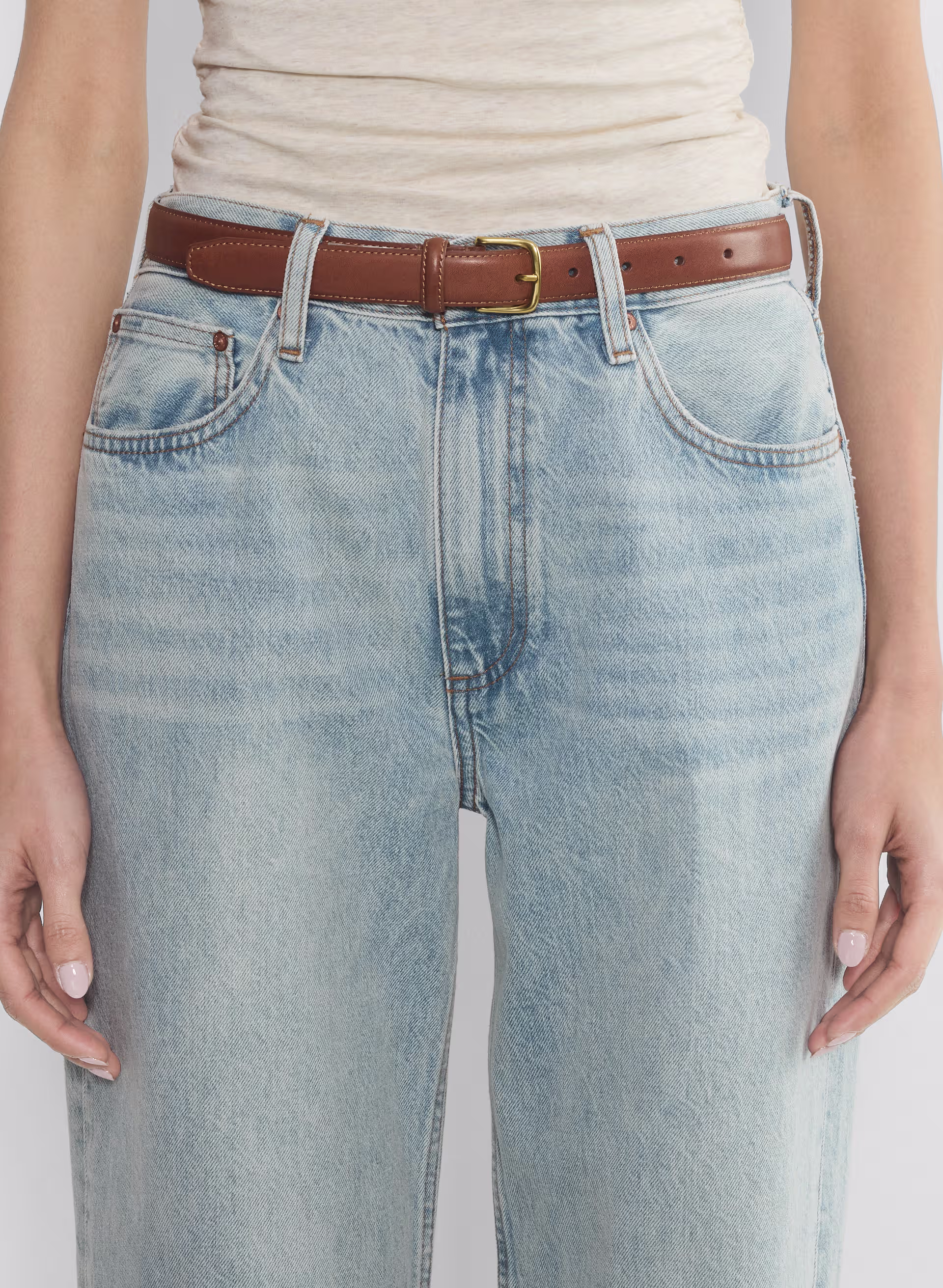 Essential Solid Brass Leather Belt