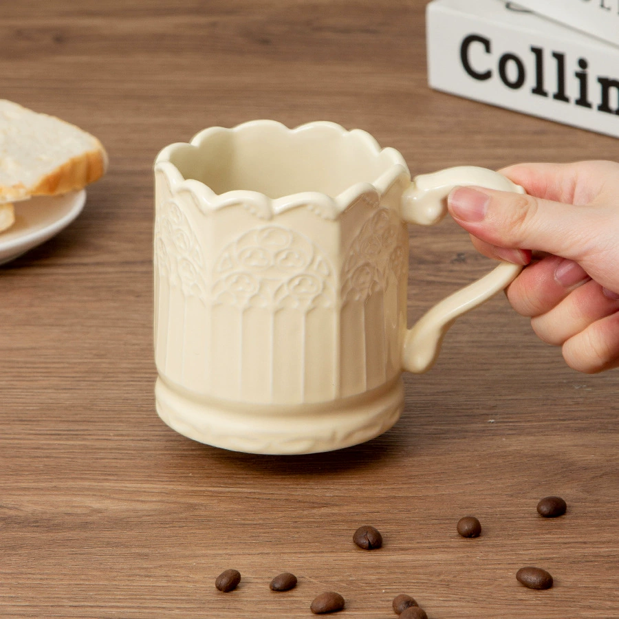 Embossed Scalloped Ceramic Mug