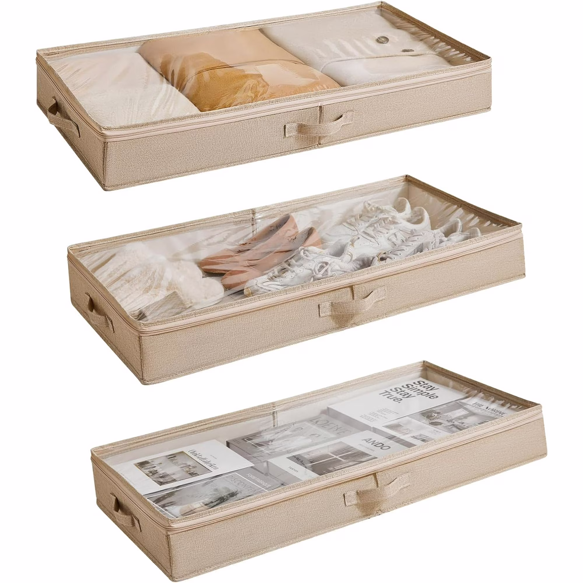 3 Pack Under Bed Storage Containers, Low Profile Underbed Shoes and Clothes Storage Organizer with Sturdy Sidewalls/Bottom, Large Dorm Storage Bins,33 * 17 * 4.5 inches,45L