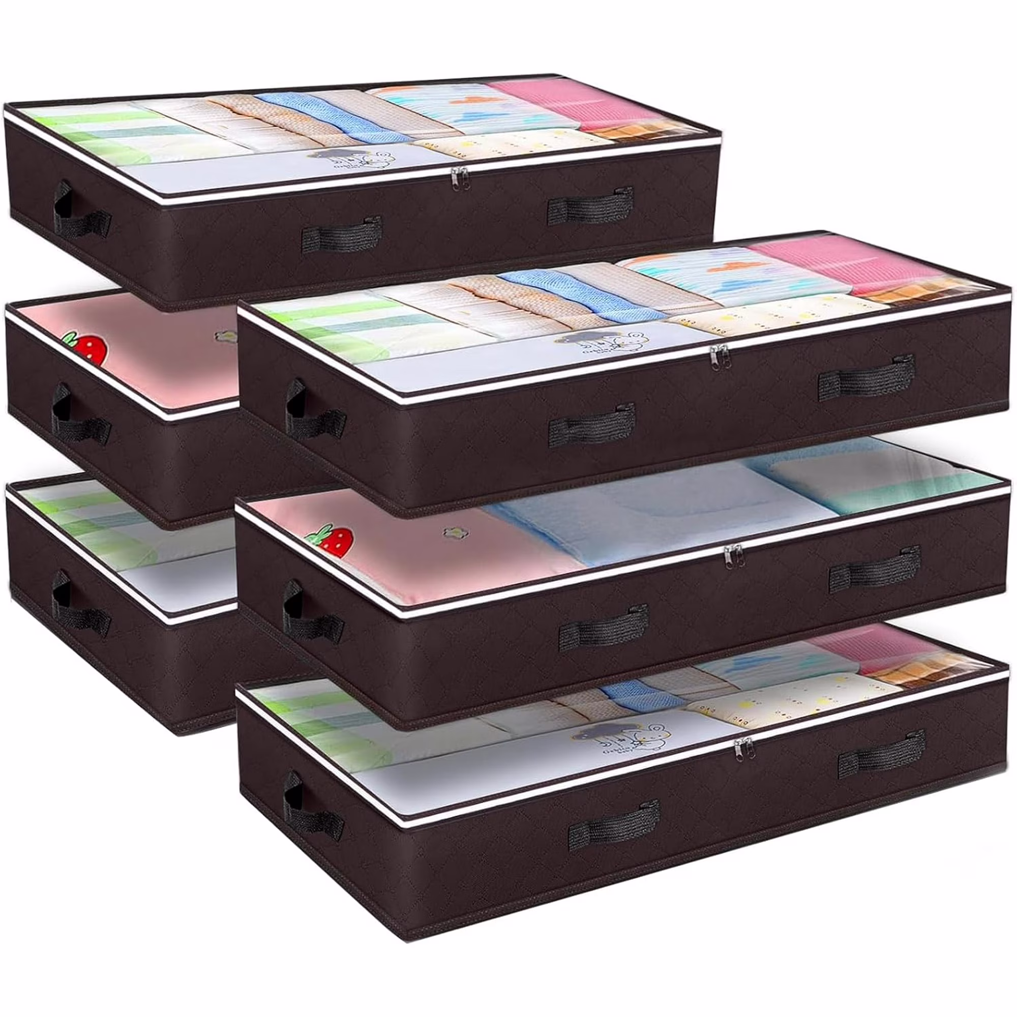 UniMall  6 Pack 90L Under bed Storage Containers Organizer Large Capacity Underbed Clothes Storage Bins Organization and Storage Bedroom Foldable Storage Bags with Clear Window Brown