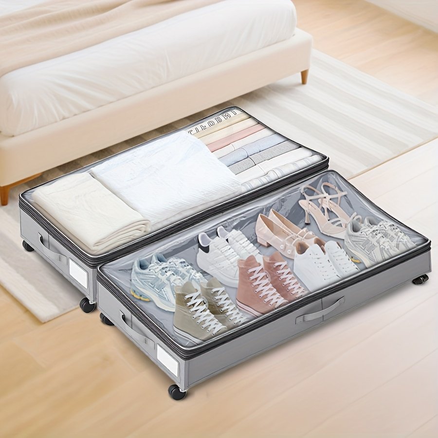 Under Bed Storage Box 30x16x7 Inch Foldable - Gray Fabric Storage Bag for Blankets Clothes Quilts Sweaters Pillows Sheets