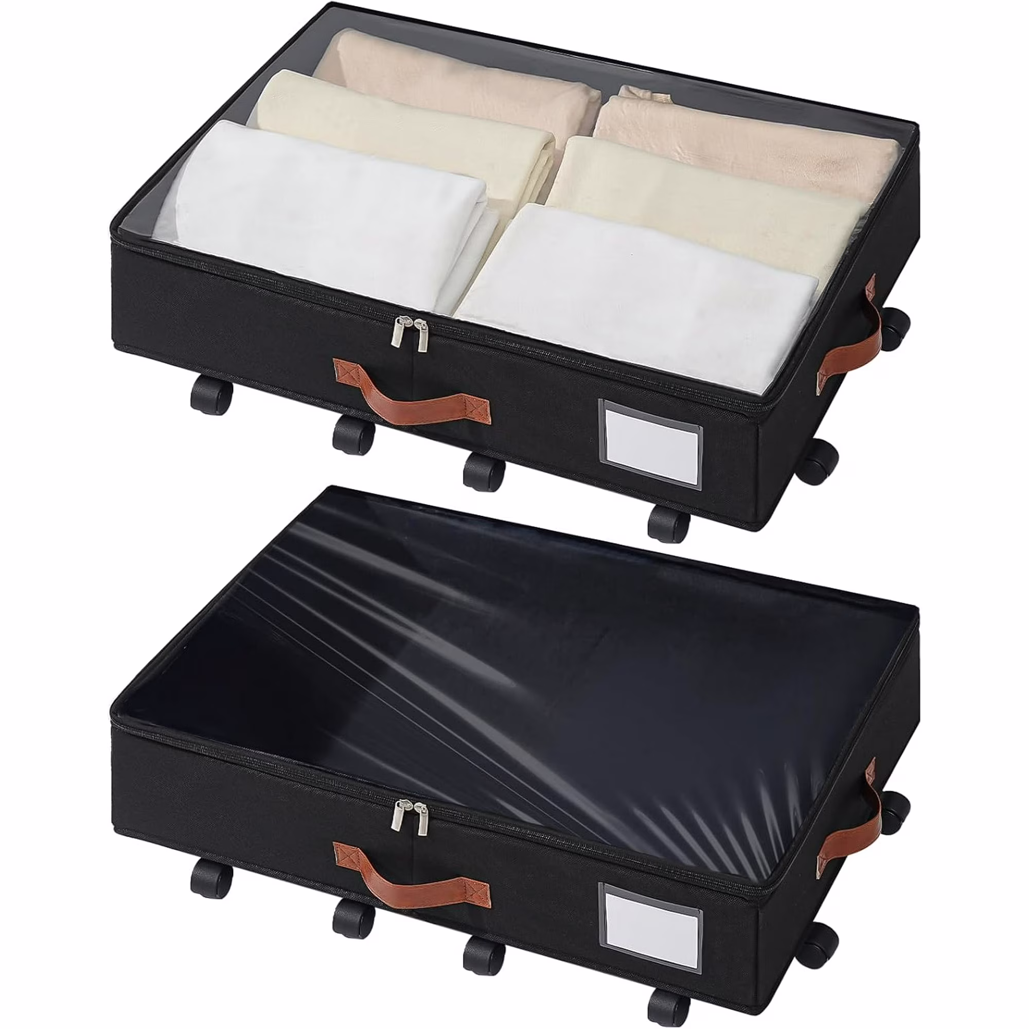 Under Bed Storage Organizer with Wheels, Underbed Container with Clear Lid Cover, Storage Bag Box with Visiable Window for Clothes, Bedsheet, Pillow, 2 Pack，5.5 inches
