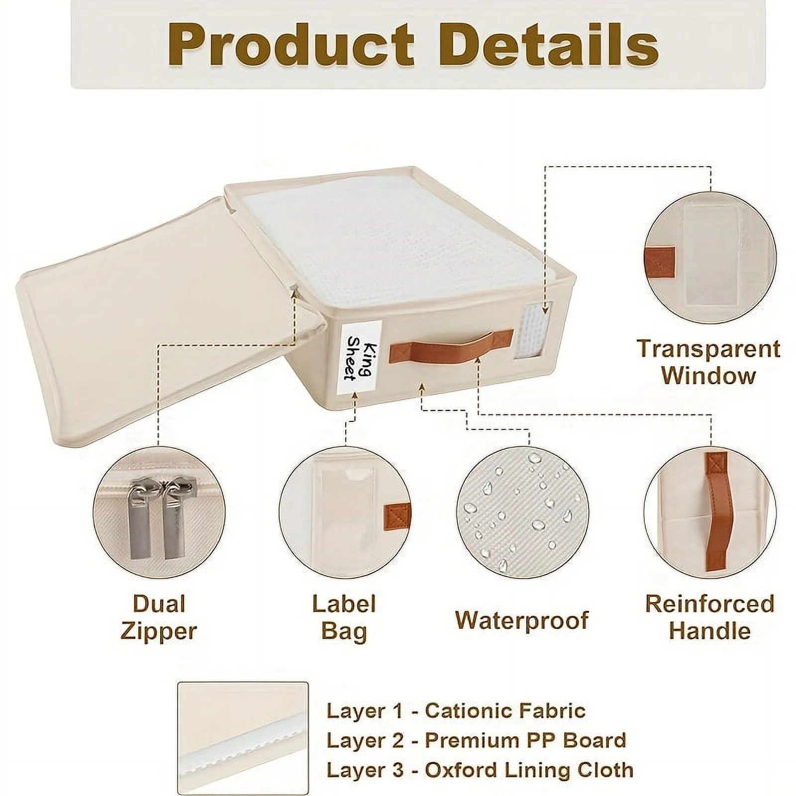 4-Pack Bed Sheet Organizers with Zipper & Window, Insect-Proof Storage Bags with Handle & Label for Sheet Sets, Duvet Covers & Seasonal Clothing, Under-Bed Closet Organizer