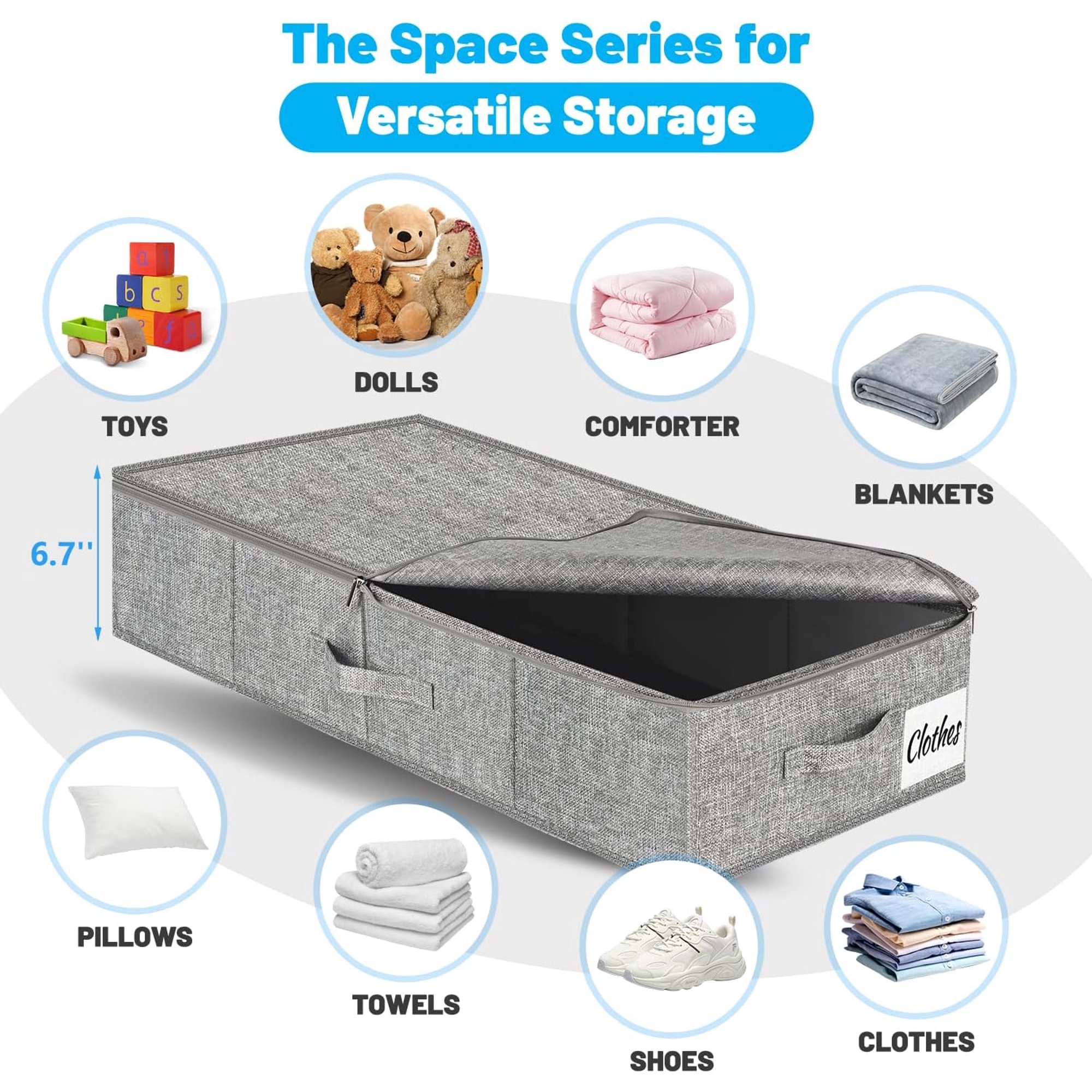 Under Bed Storage Container Bin 3 Pack, Low Profile Foldable Underbed Clothes Storage Organizer W/ Ultra Thick Fabric and Sturdy Bottom/Sides, Dual Zipper Storage Box for Dorm and Home 30x15x6.7