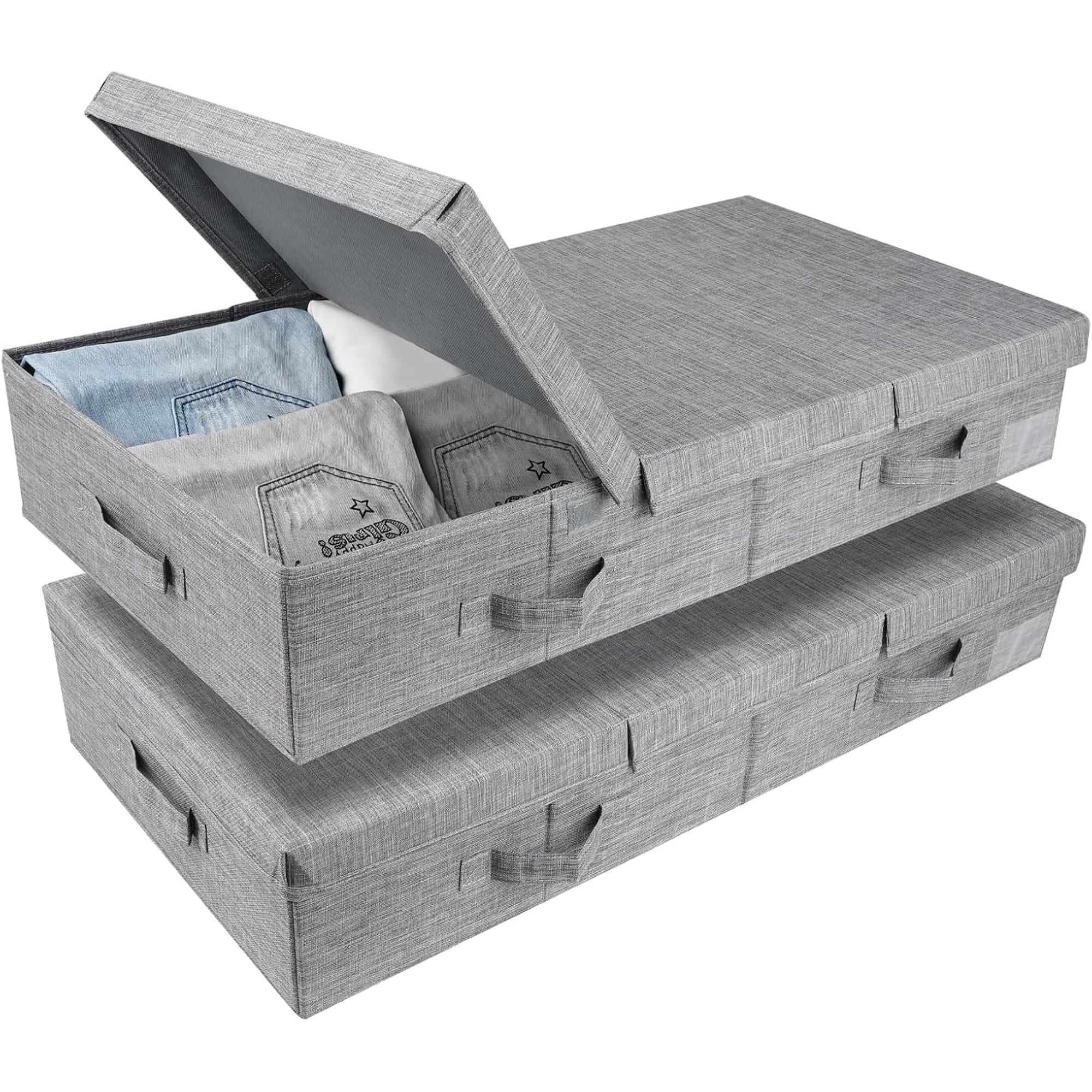 Hltser HCOCM   Underbed Storage Container Bins with Lids  Under Bed Storage Organizer with Sturdy Handles Sidewalls Bottom  Foldable Clothes Bag () Large  Grey