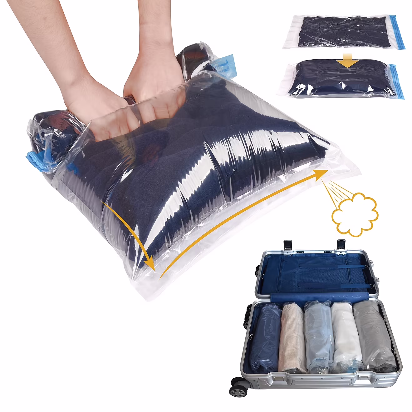 12 Pack Durable Plastic Roll-Up Space Saver Bags for Travel - Zippered Clothes Organizers with Carry Handles Stackable for Suitcases Closet Under Bed Storage