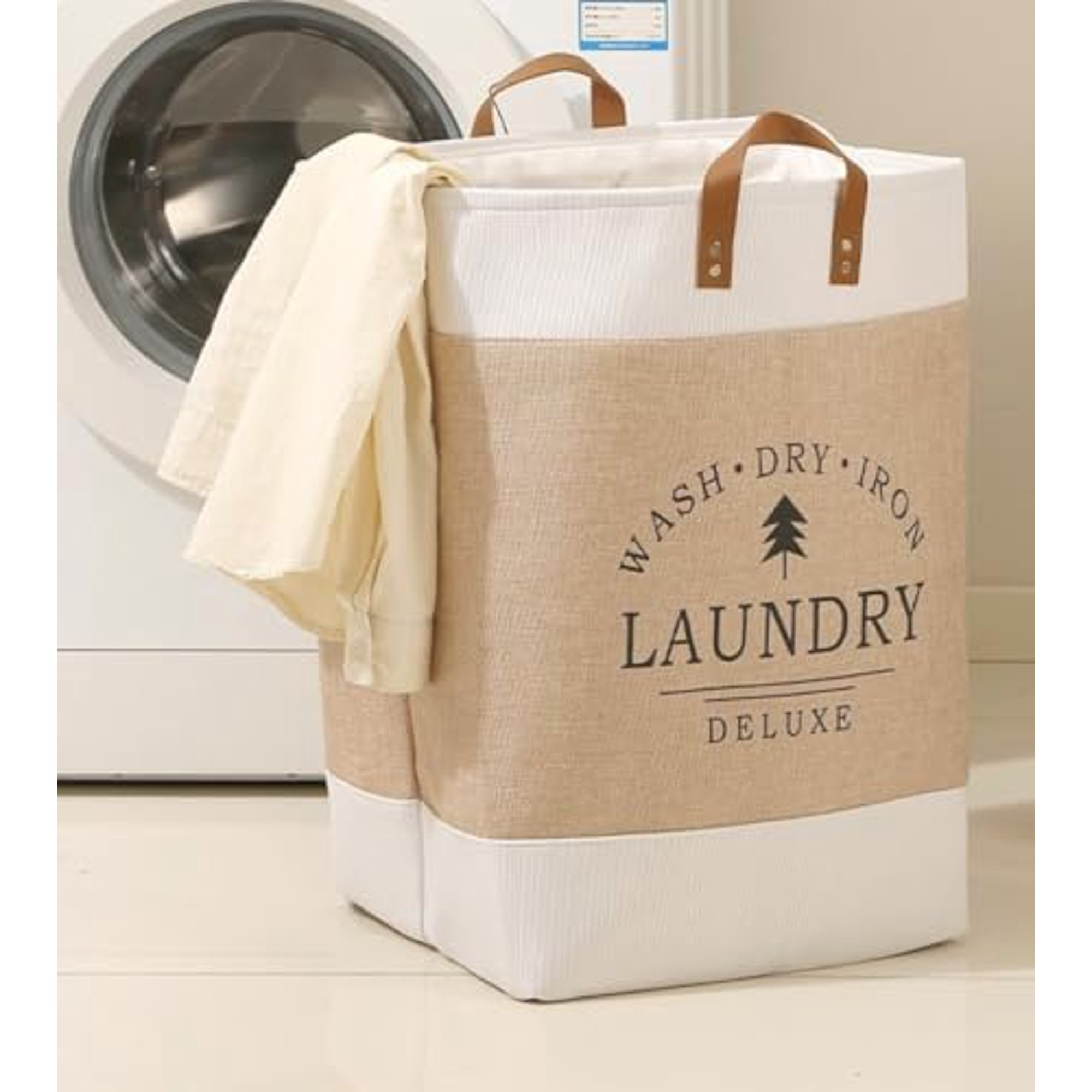 Foldable Laundry Hamper - Heavy Duty Fabric Dirty Clothes Storage Bags, Large Capacity Space Saving Storage for Clothes, Toys, Bedding, Blankets, Liveroom, Under Bed, etc. (Beige, 65L)