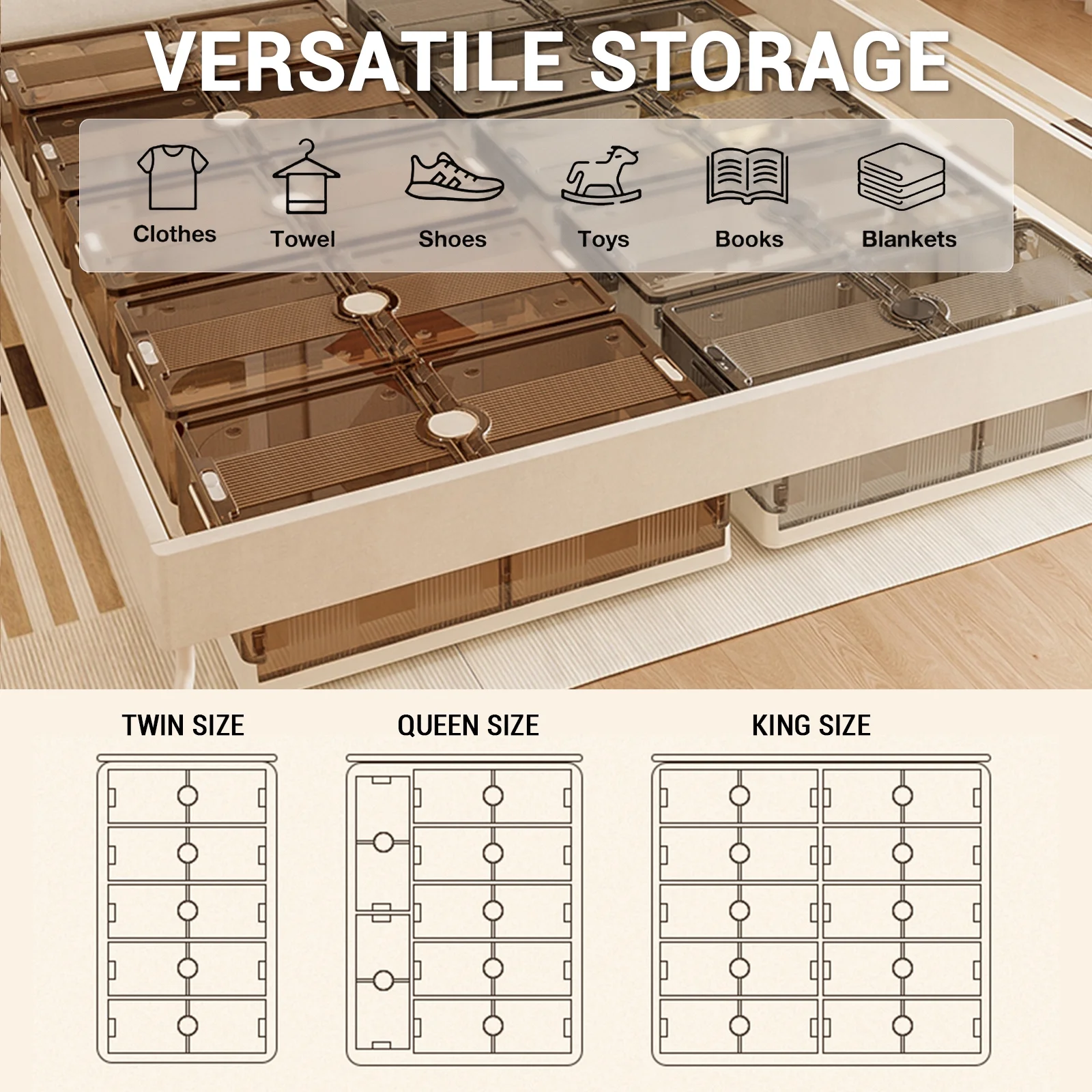 14gal Under Bed Storage Containers - 2 Pack,Stackable Storage Bins with Wheels,Large Capacity Transparent Organizer for Space Saving,Ideal for Clothes, Toys