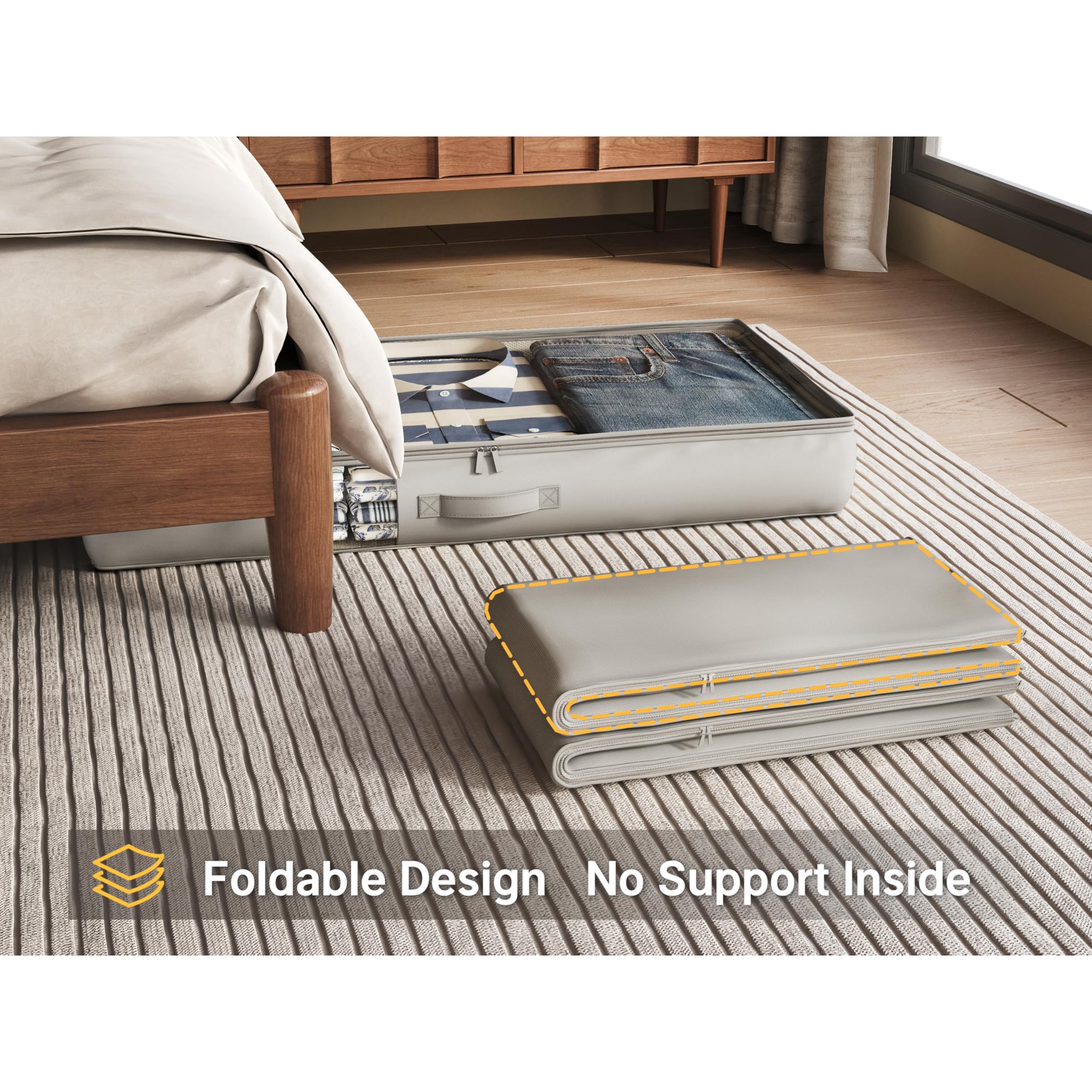 Underbed Storage Containers with View Window, Space Saving Organizer Bags for Blankets Comforters Sheets, Heavy Duty Cotton Linen Fabric, 4 Pack Grey