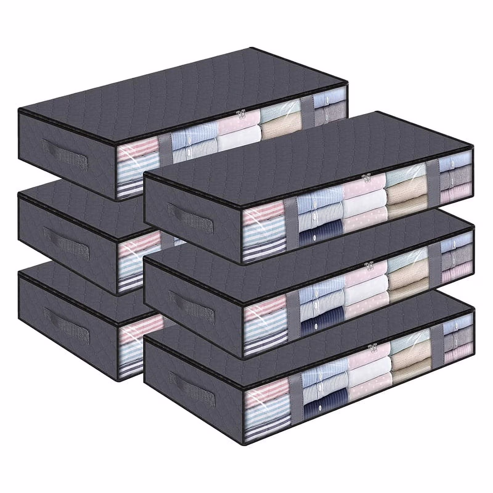 Storage Bags, Clothes Storage, Under Bed Storage Containers with Handles, Capacity Storage Bins, Foldable 6Pcs,6 x Storage Bags,grey