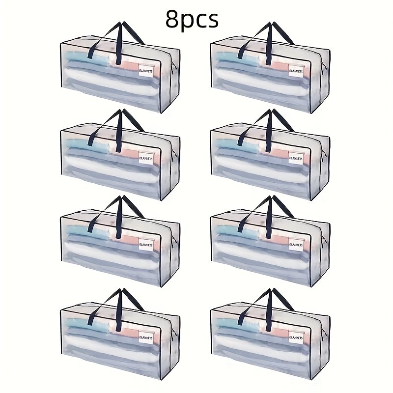 4/8pcs Clear Plastic Storage Bags, Rectangle Contemporary Multipurpose Storage Bags with Zipper Closure for Clothes, Quilts, Blankets, Travel, Camping, Garden Tools, Under-Bed Storage