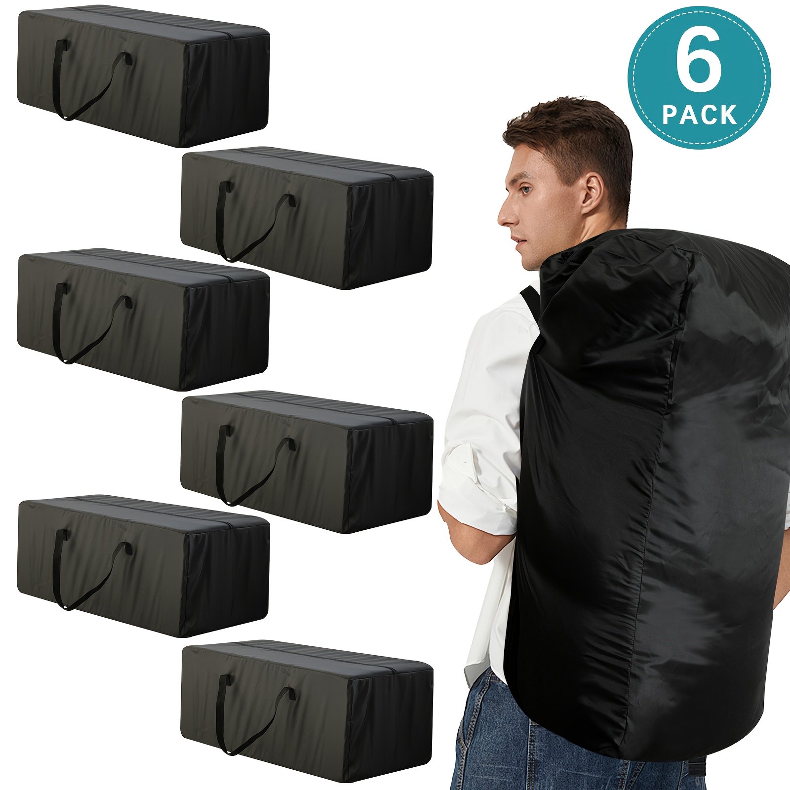 6 Pack Heavy Duty Extra Large Moving Bags with Strong Zippers & Carrying Handles, Storage Totes for Space Saving Moving Storage, Fold Flat, Alternative to Moving Box, Under-Bed Storage