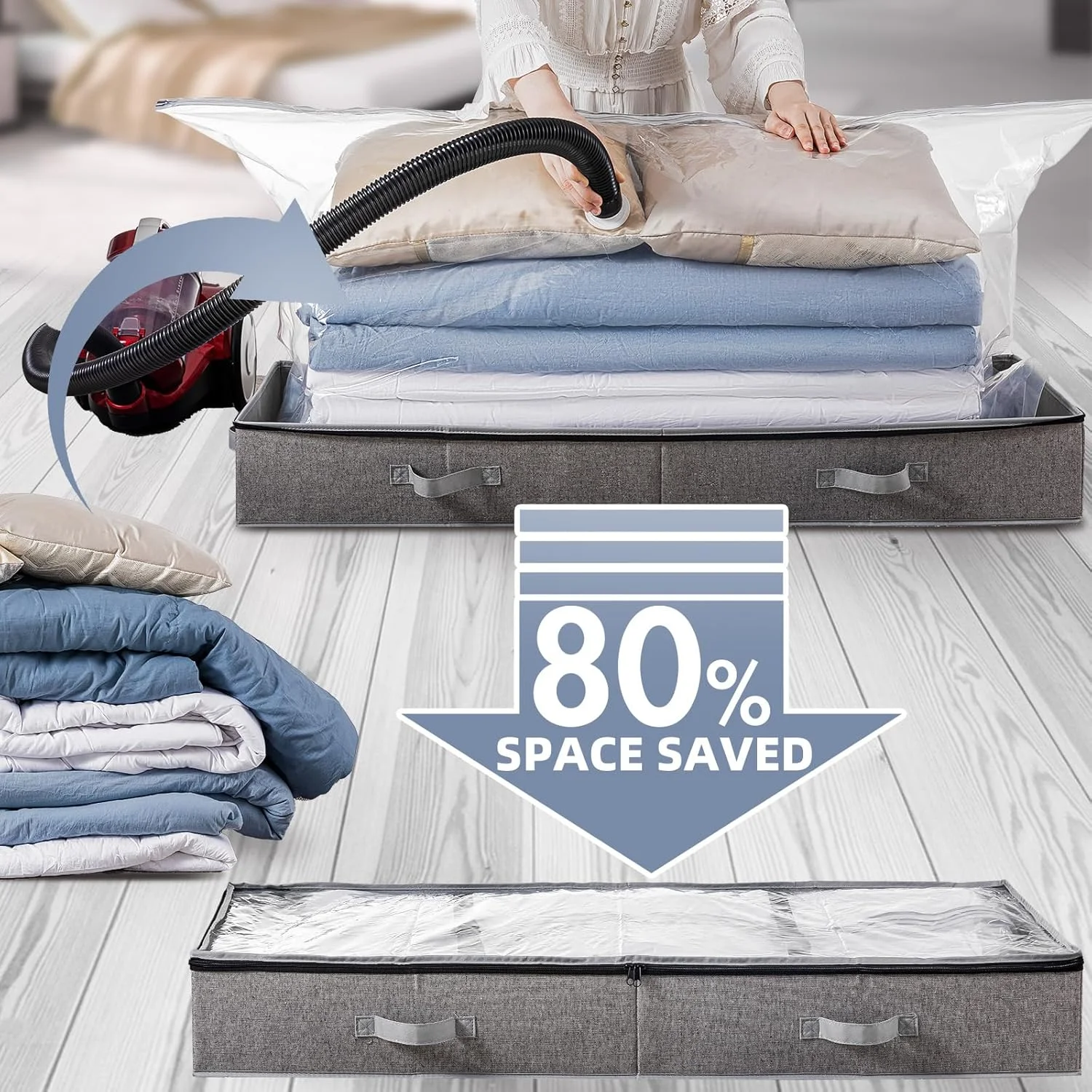 dxynlzq Under Bed Vacuum Storage Bags for Comforters and Blankets  Save 80% Space  Large Capacity Foldable Under Bed Storage  for Quilts Pillow Blankets   41" x 17.7" x 6"   V