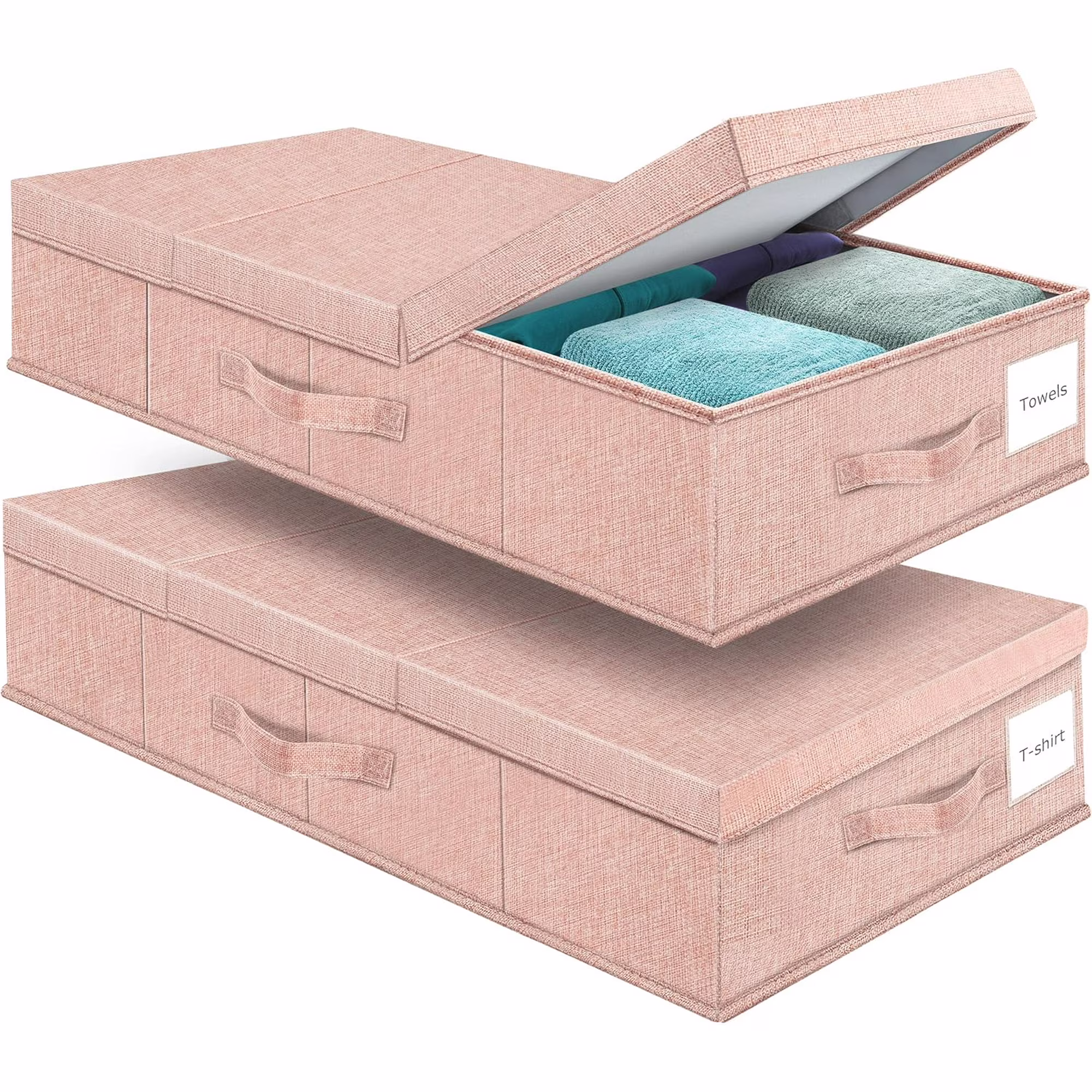Underbed Storage Containers Bin with Lids (Set of 2) Large Under Bed Storage Organizer Box with Handle, Foldable Under the Storage Bags for Organizing Clothes, Shoes, Blankets, Pillows-Pink