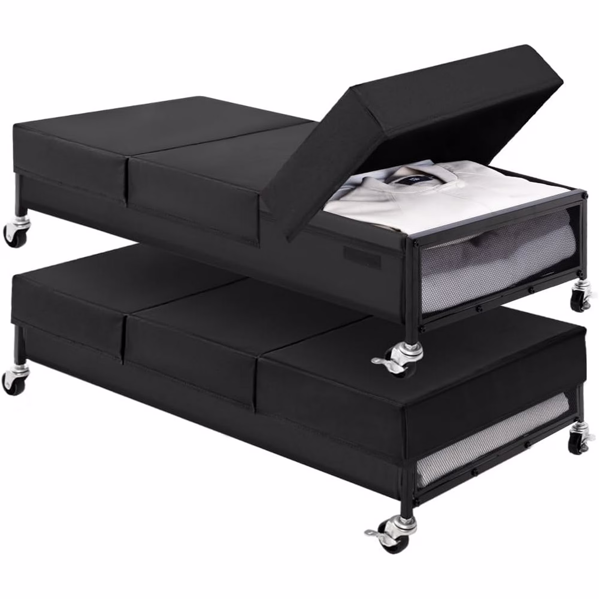 Under Bed Storage with Wheels, 2-Pack Metal Underbed Storage Containers with Lids, 80L Closet Organizer Bins for Clothes, Blankets, Sweaters