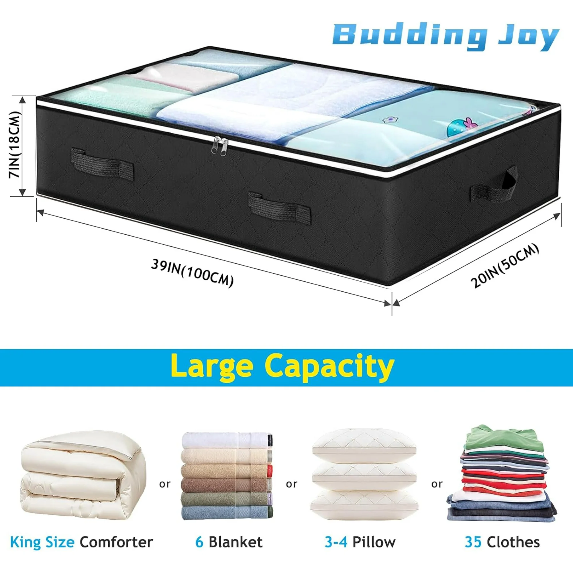 UniMall 6 Pack Under Bed Storage Containers Organizer, Large Capacity Underbed Clothes Storage Bins, Bedroom Organization and Storage, Foldable Storage Bags for Clothes Pillow Blankets Bedding