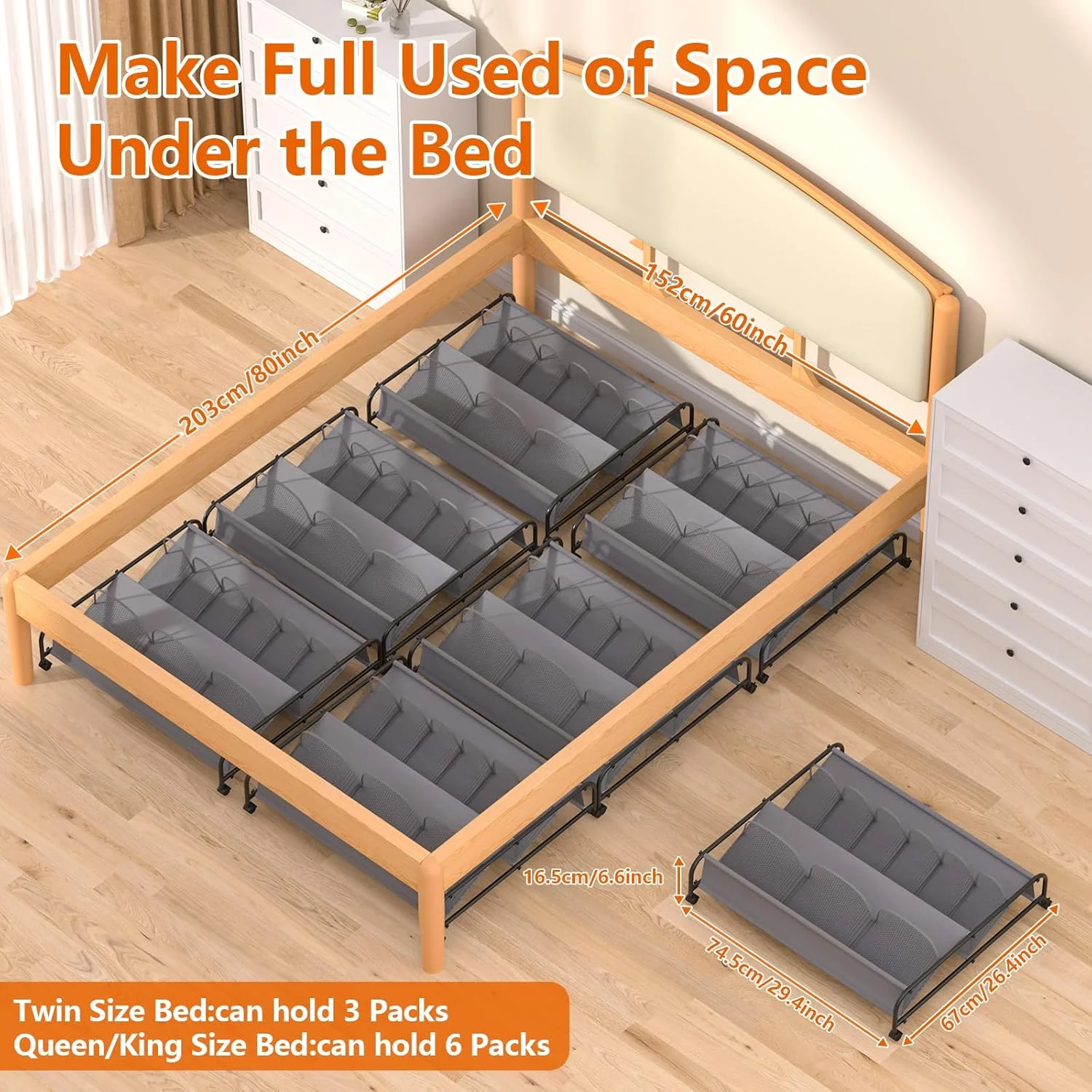 Under Bed Shoe Storage with Wheels, 2 Pack Rolling Under Bed Storage Containers for Shoes with Breathable Mesh Pockets, Metal Underbed Shoe Rack Organizer Bedroom Organization