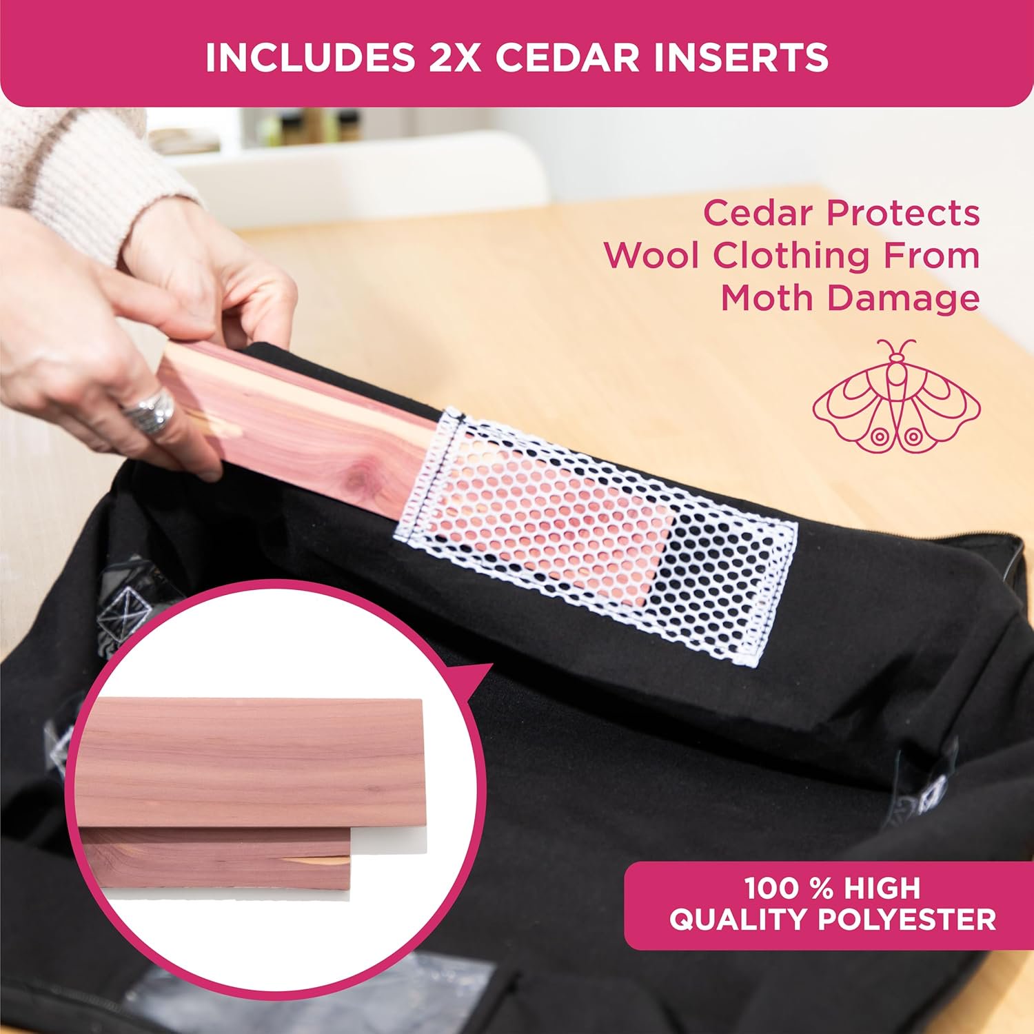 Moisture, Dirt & Dust – Set of 2 Underbed Storage Bags for Clothes, Cashmere Sweaters, Bedding & More - Underbed Storage - Black, Cedar Clothes Storage Bag Organizer – Protects from Moths