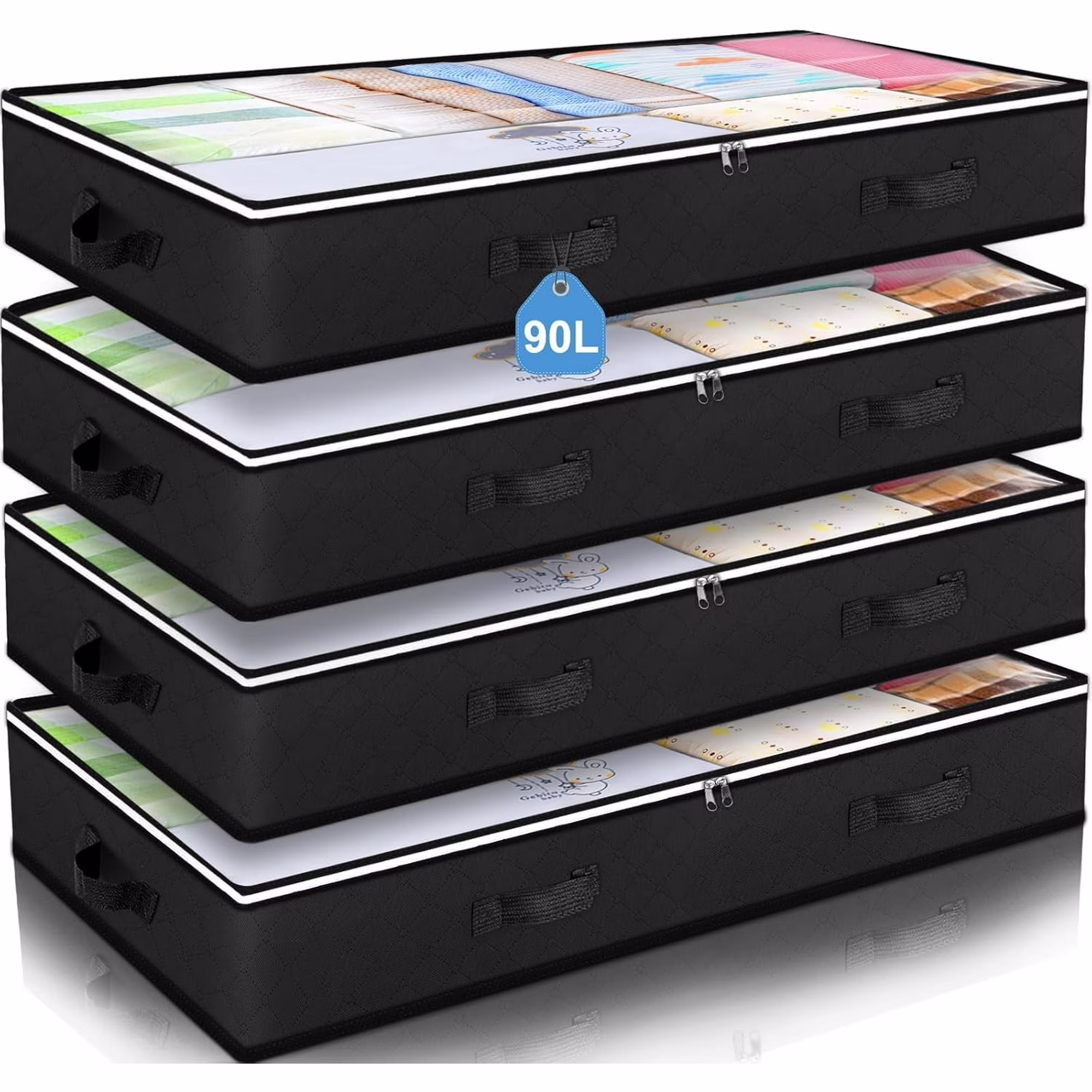 90L Under Bed Storage Containers, Closet Organizers and Storage Bins, Foldable Underbed Storage Bags for Blanket, Clothing, Comforter, Sweaters, Pillows, Linen Sheets, Wrapping Paper