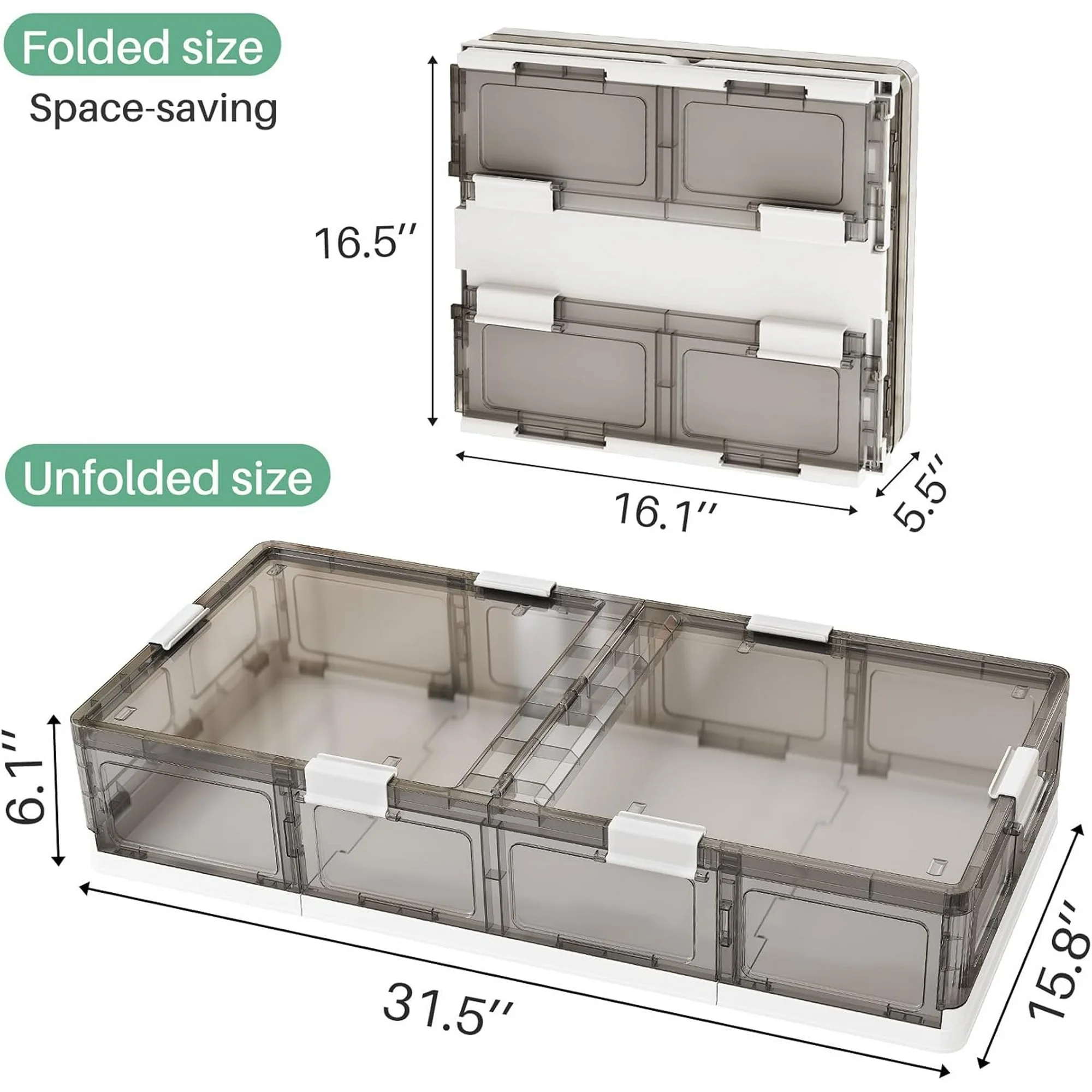 Plastic Under Bed Storage Containers,2 Pack Underbed Storage with Wheels,Foldable and Stackable Under Bed Organizer,Moisture and Dust-proof Storage Boxes for Clothes Shoes,13.6 Gal