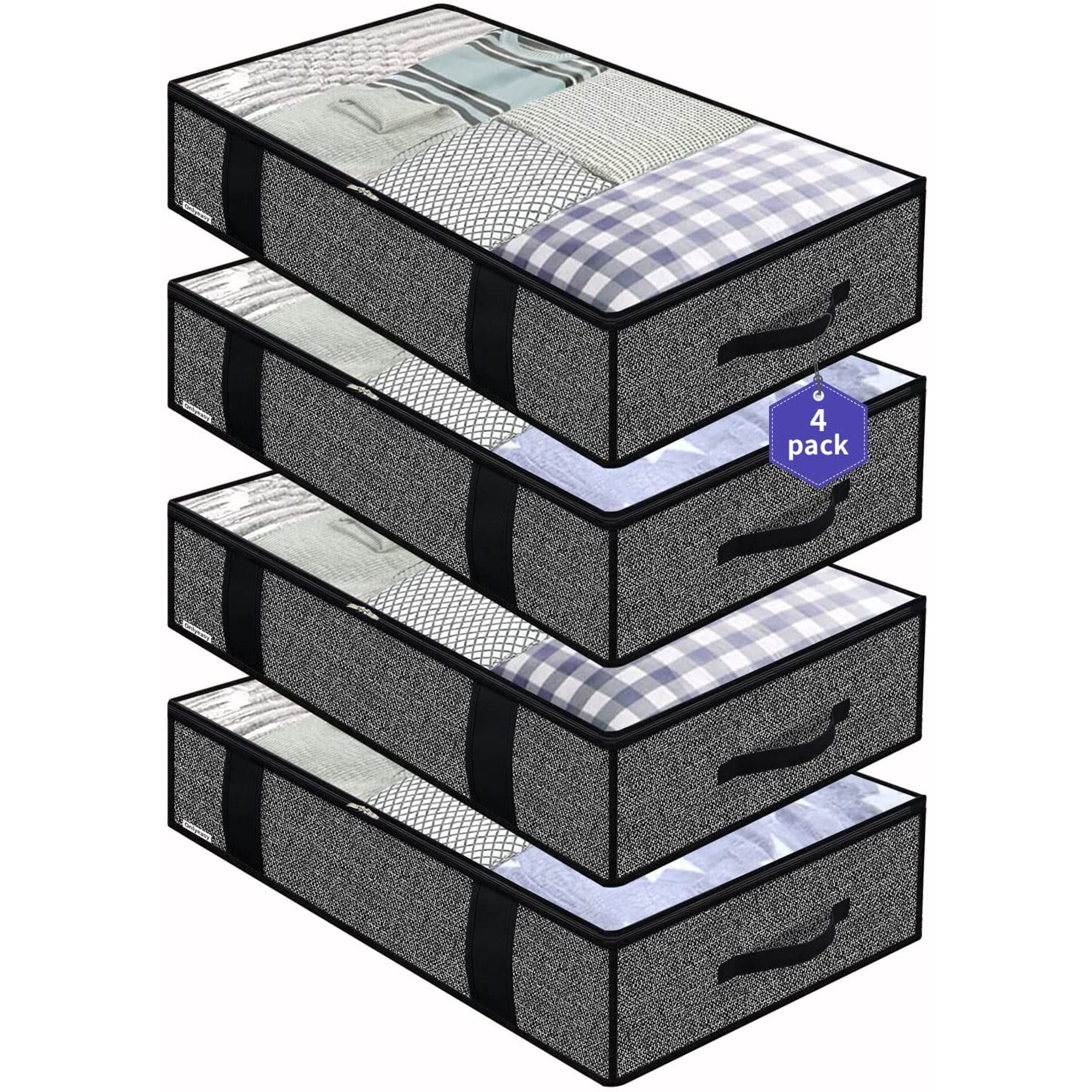 Foldable Underbed Bags - Blankets Clothes Comforters Storage Bag Breathable Zippered Organizer for Bedroom with Clear Window