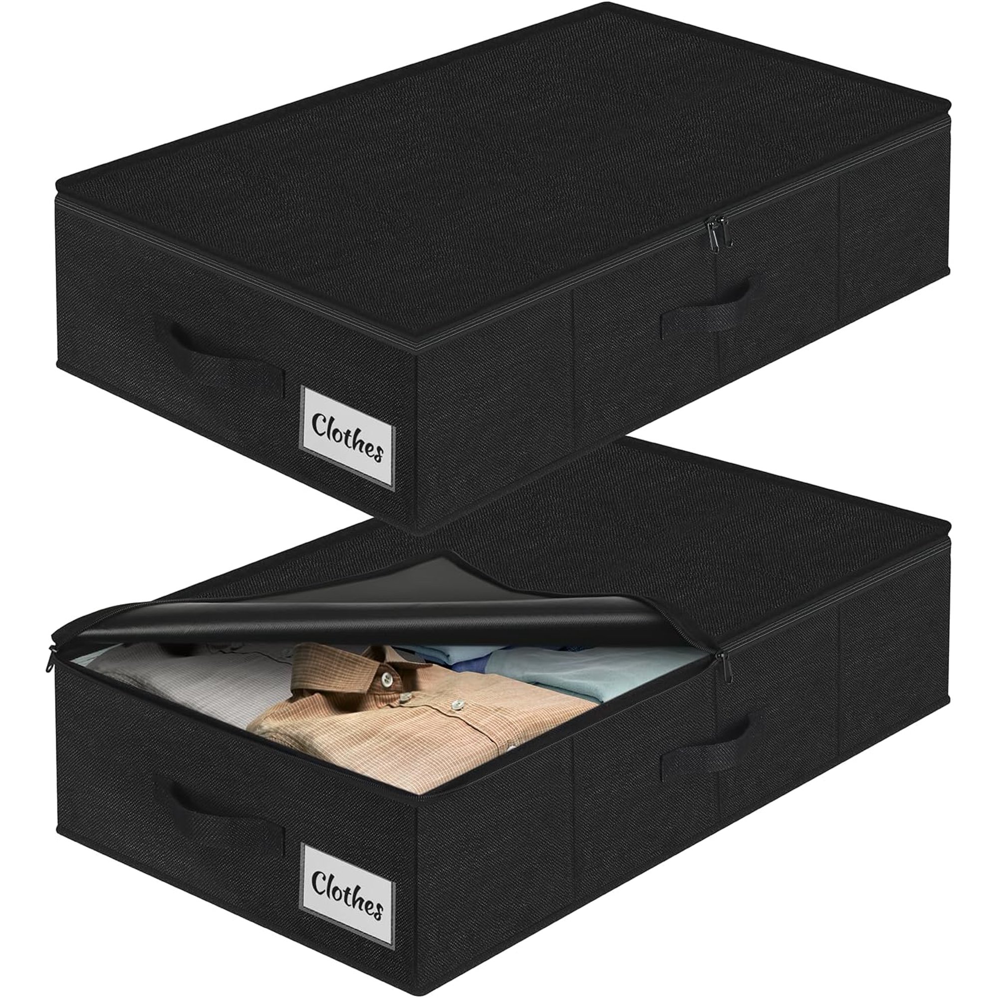 Under Bed Storage Container Bin 2 Pack, Low Profile Foldable Underbed Clothes Storage Organizer W/ Ultra Thick Fabric and Sturdy Bottom/Sides, Dual Zipper Storage Box for Dorm and Home 30x15x6.7