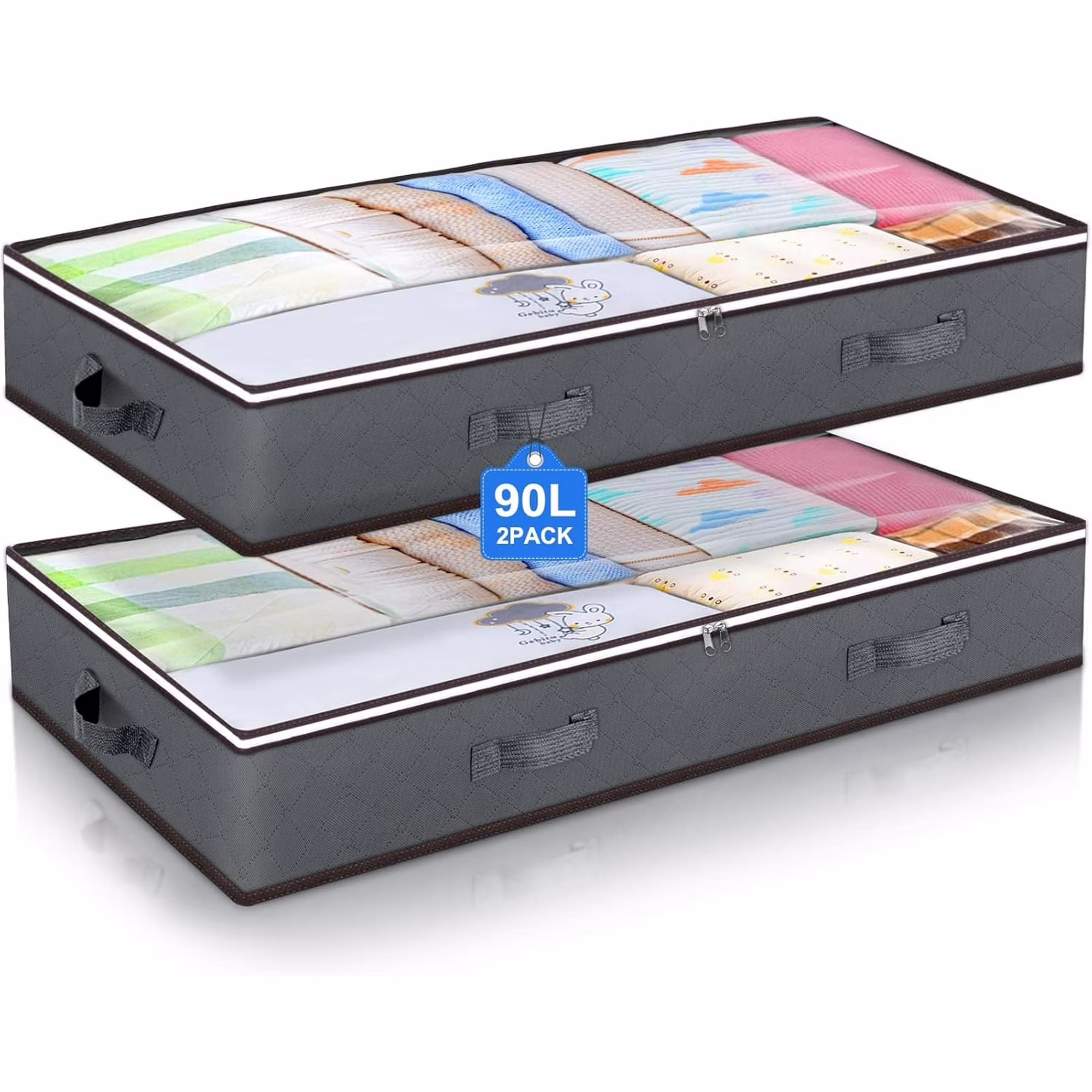 UniMall 90L Under Bed Storage Containers,Underbed Toy Organizers and Clothing Storage Bags, Closet Storage Bins with Clear Window for Organizing Blanket Comforter Bedding Clothes Bedroom Dorm, 2 Pack