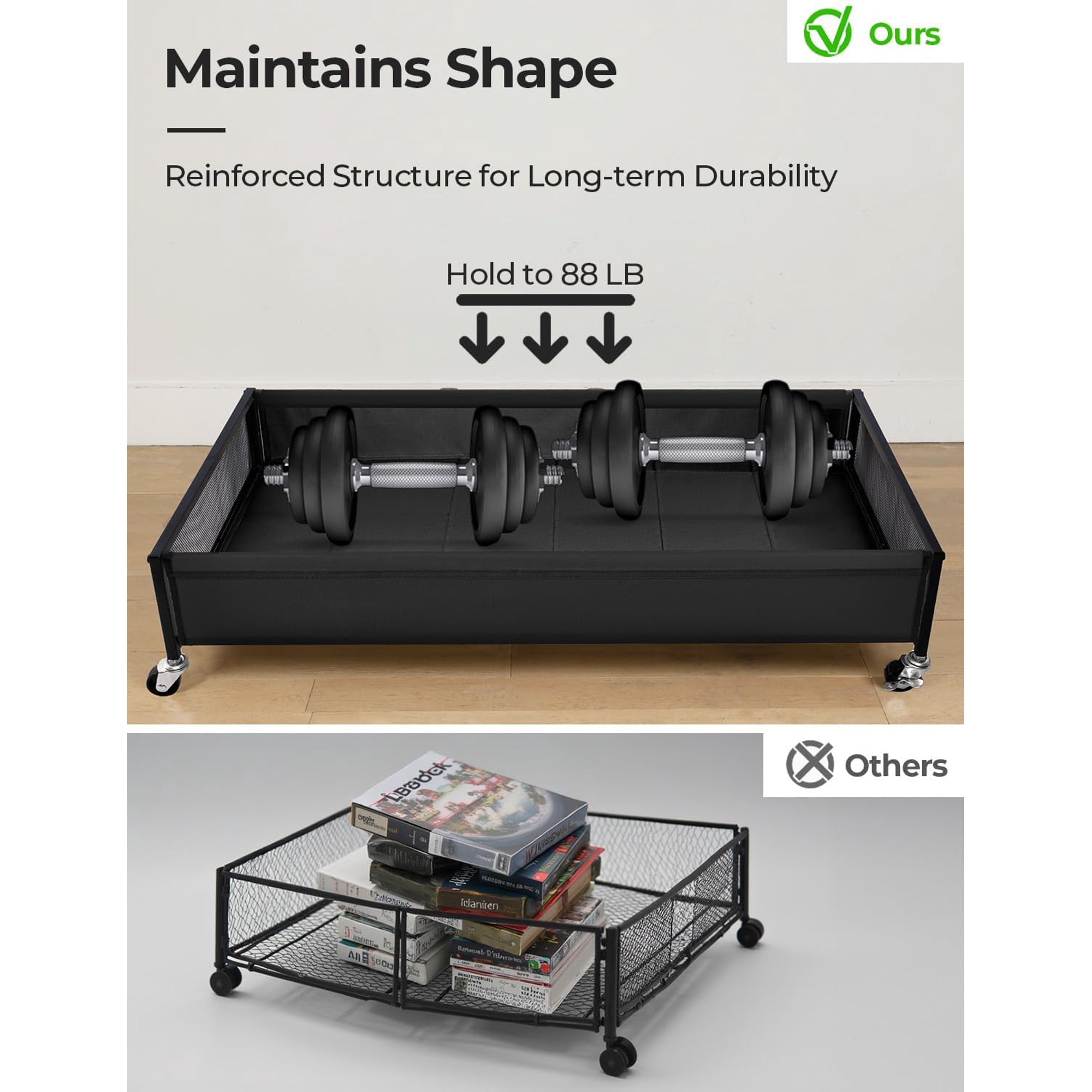 Under Bed Storage with Wheels, 2-Pack Metal Underbed Storage Containers, 80L Closet Organizer Bins for Clothes, Blankets, Sweaters